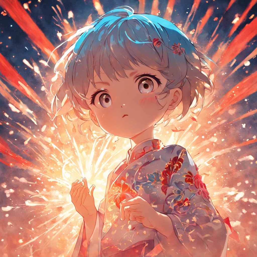 (white backgrounid:1.4),(Silhouette of a little girl's head, opening eyes, Brilliant fireworks light up the pupils, Short colored hair, Oriental elements)，(Chinese illustration:1.3，paper art:1.3, Art on upholstered paper:1.2),( reasonable design, 清晰的线条, High- sharpness,Best quality, Very detailed, Master parts, movie light effect, 4K )