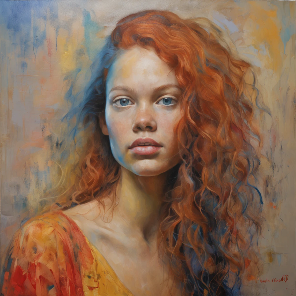 Very Detailed Photo, portrait, of a (handsome 15 years old human girl:1.3), medium-long red hair and scruffy face, very detailed indigo eyes, looking off center at camera, chubby, 158cm, 52kg, busty, saggy, big UHD, 8K, realism, correct
