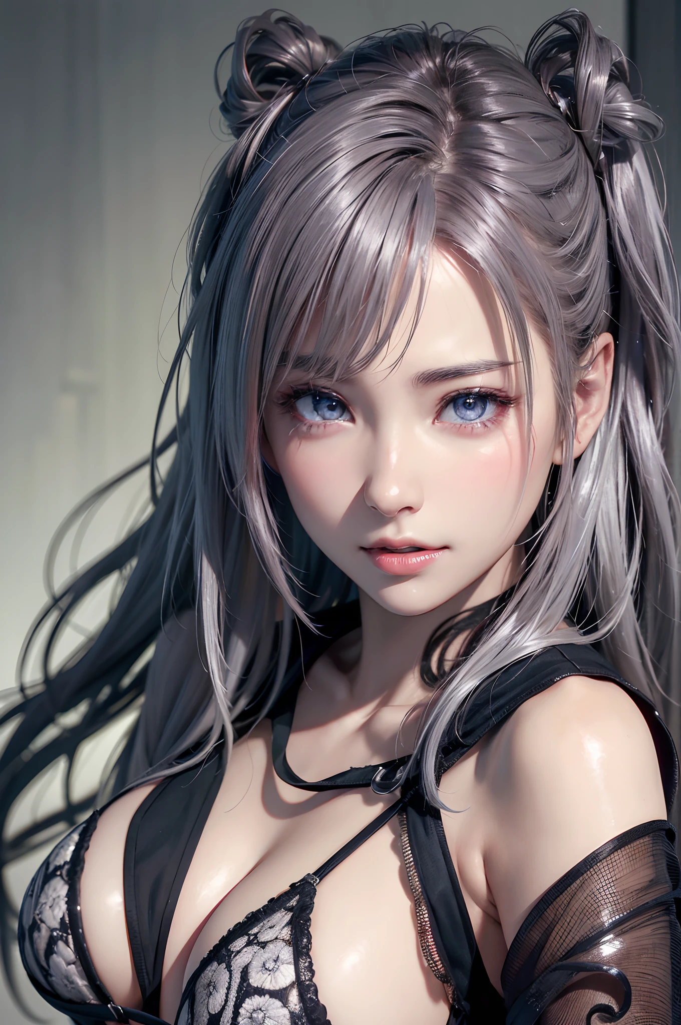 top-quality、8K Masterpiece、超A high resolution、(Photorealsitic:1.3)、Raw photo、女の子1人、silver white hair、glowy skin、1 Cyberpunk Super Beautiful Soldier、((super realistic details))、portlate、globalillumination、Shadow、octan render、8K、ultrasharp、beauty breast、Raw skin is exposed in cleavage、metals、cold color、、highly intricate detail、Realistic light、CGSoation Trends、Beautiful eyes、radiant eyes、Facing the camera、neon details、