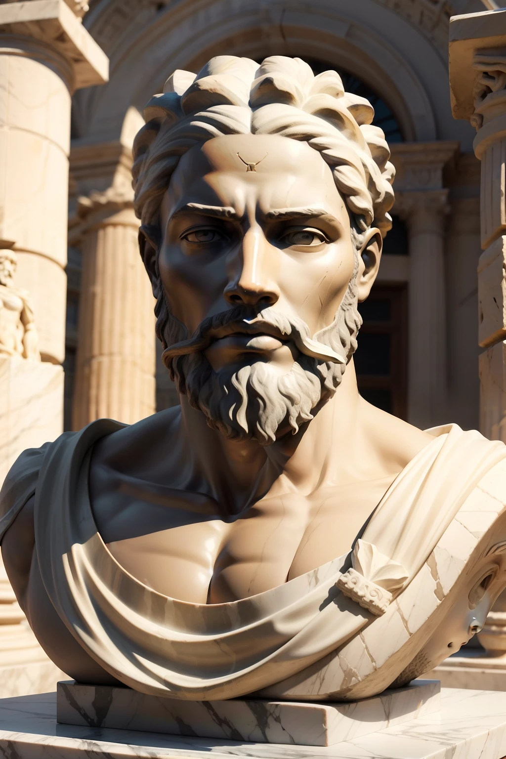 Realistic statue of an African man with beard and beard, Divino e Estoico africano , rosto Estoico , Estoico e calma, Estoicismo, greco roman statue, facial and Stoic expression , an ancient greek statue, atitude estoica, classical statue, ancient greek statue, Estoico, Greek statue, classical marble sculpture, Marble statues