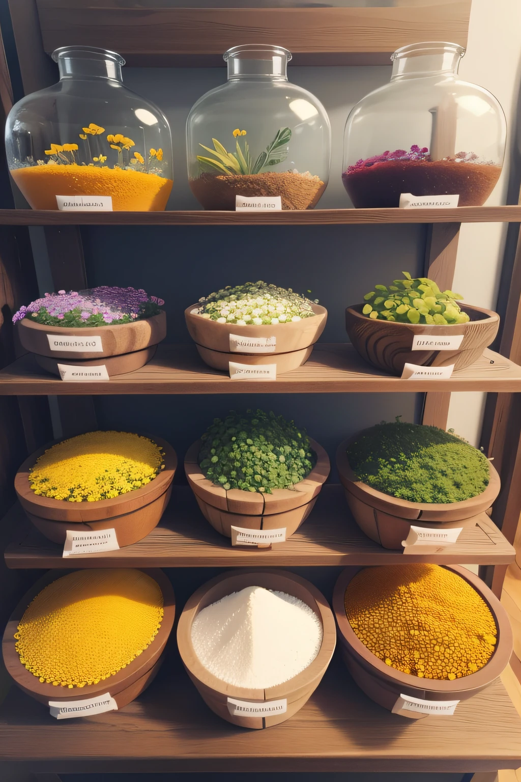 Existem muitos tipos diferentes de ervas na mesa, flores, image apothecary, Erlenmeyer balloons, botanicals, Ingredientes na mesa, natural and organic and fluid, colorful pills, holistic medicine, apothecary, laboratory equipment, tubos de ensaio, potes de vidros coloridos