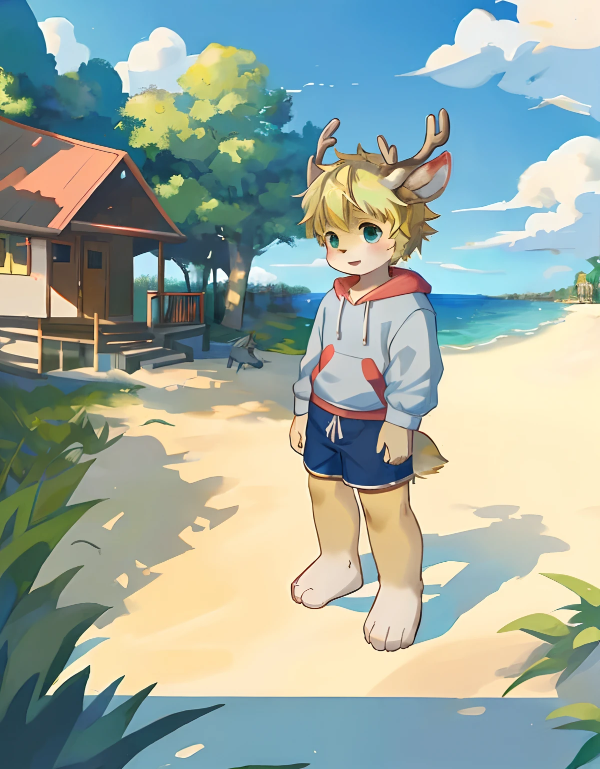 catss,adolable,adolable,8 ,Young,deer antlers,standing on your feet,Beachfront cottages,hairy pubic,In the daytime,brightly,light-blonde hair,Libido boy,Light blue shorts,Sweatshirt,One tail,anthro male cat,Masterpiece