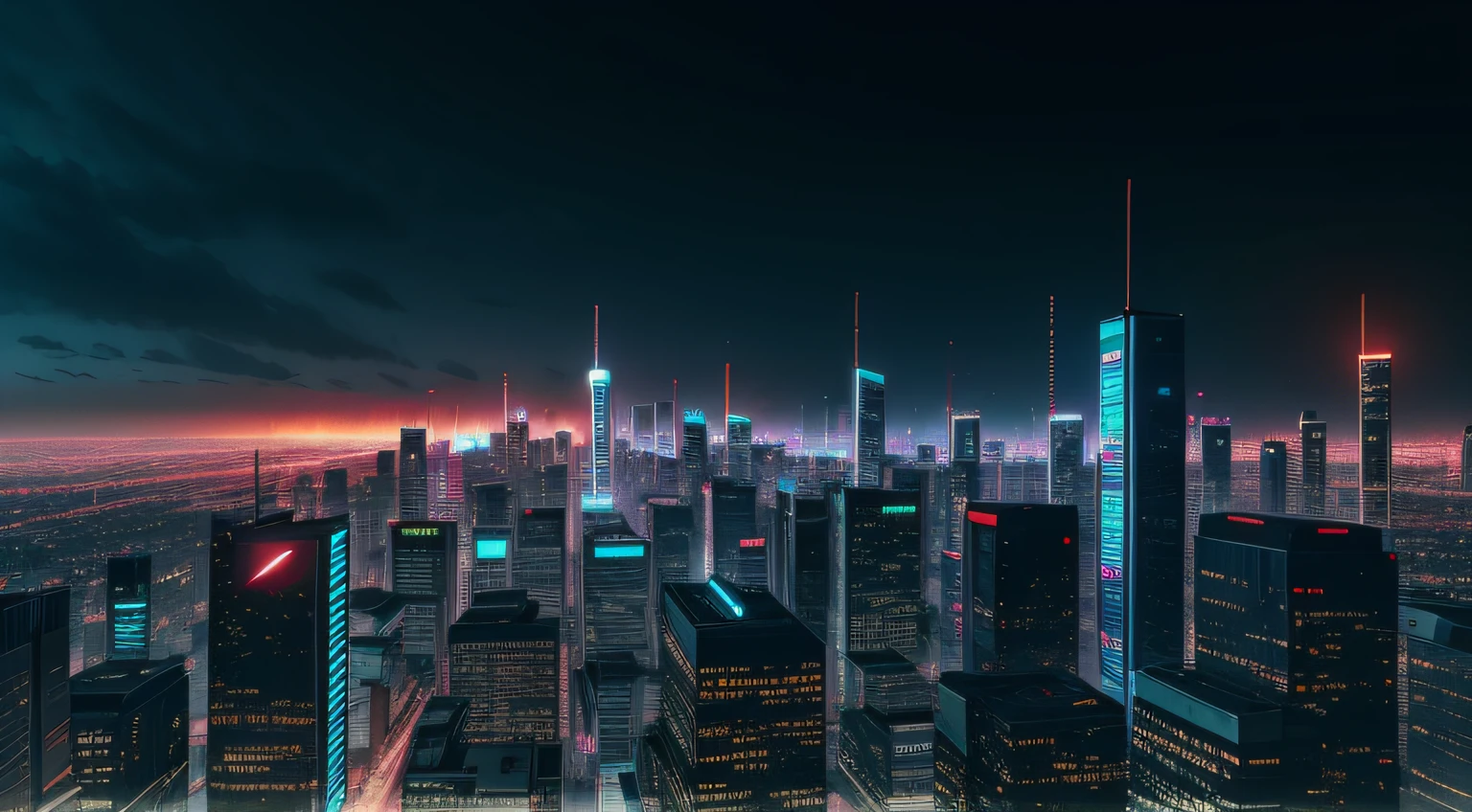 cyberpunk city, realistic skyline, cyber urban fantasy, vibrant, photorealistic, realistic, dramatic, dark, sharp focus, 8k