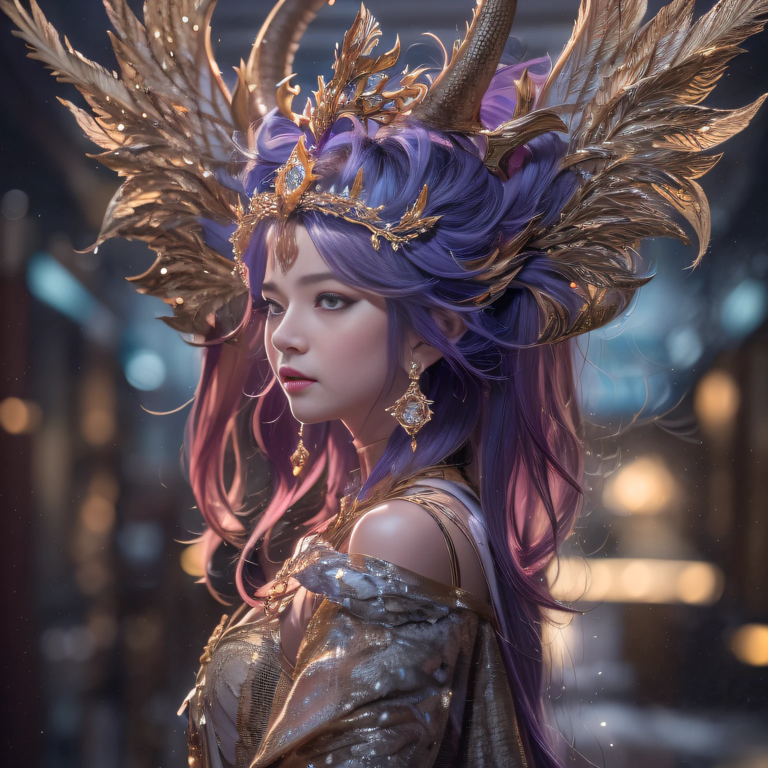 16k（tmasterpiece，k hd，hyper HD，16k）short detailed hair，Logging area in the back room，King Girl ，Silver Dragon Protector （realisticlying：1.4），Python pattern robe，Purple-pink tiara，Snowflakes fluttering，The background is pure，Hold your head high，Be proud，The nostrils look at people， A high resolution， the detail， RAW photogr， Sharp Re， Nikon D850 Film Stock Photo by Jefferies Lee 4 Kodak Portra 400 Camera F1.6 shots, Rich colors, ultra-realistic vivid textures, Dramatic lighting, Unreal Engine Art Station Trend, cinestir 800，Hold your head high，Be proud，The nostrils look at people