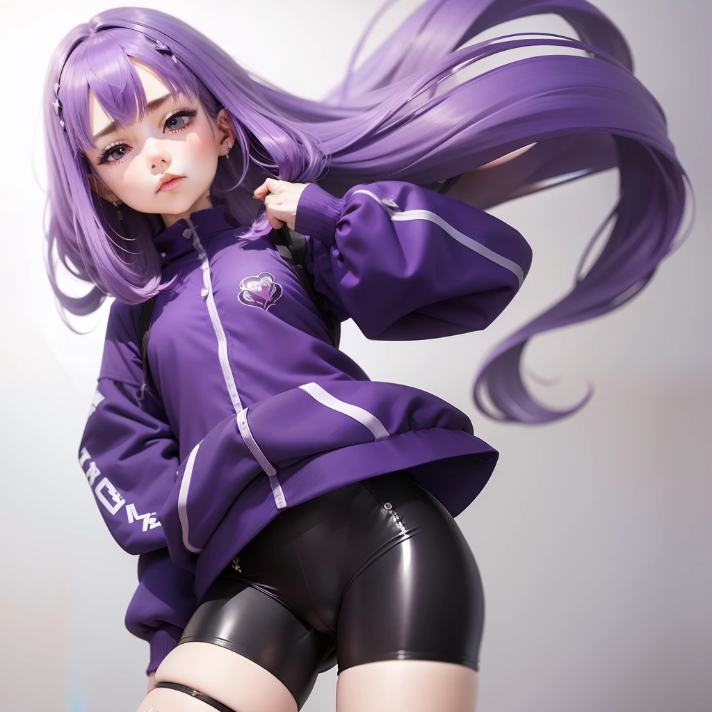 Woman with purple hair、jersey、spats、realisitic、realisticlying、Raw foto