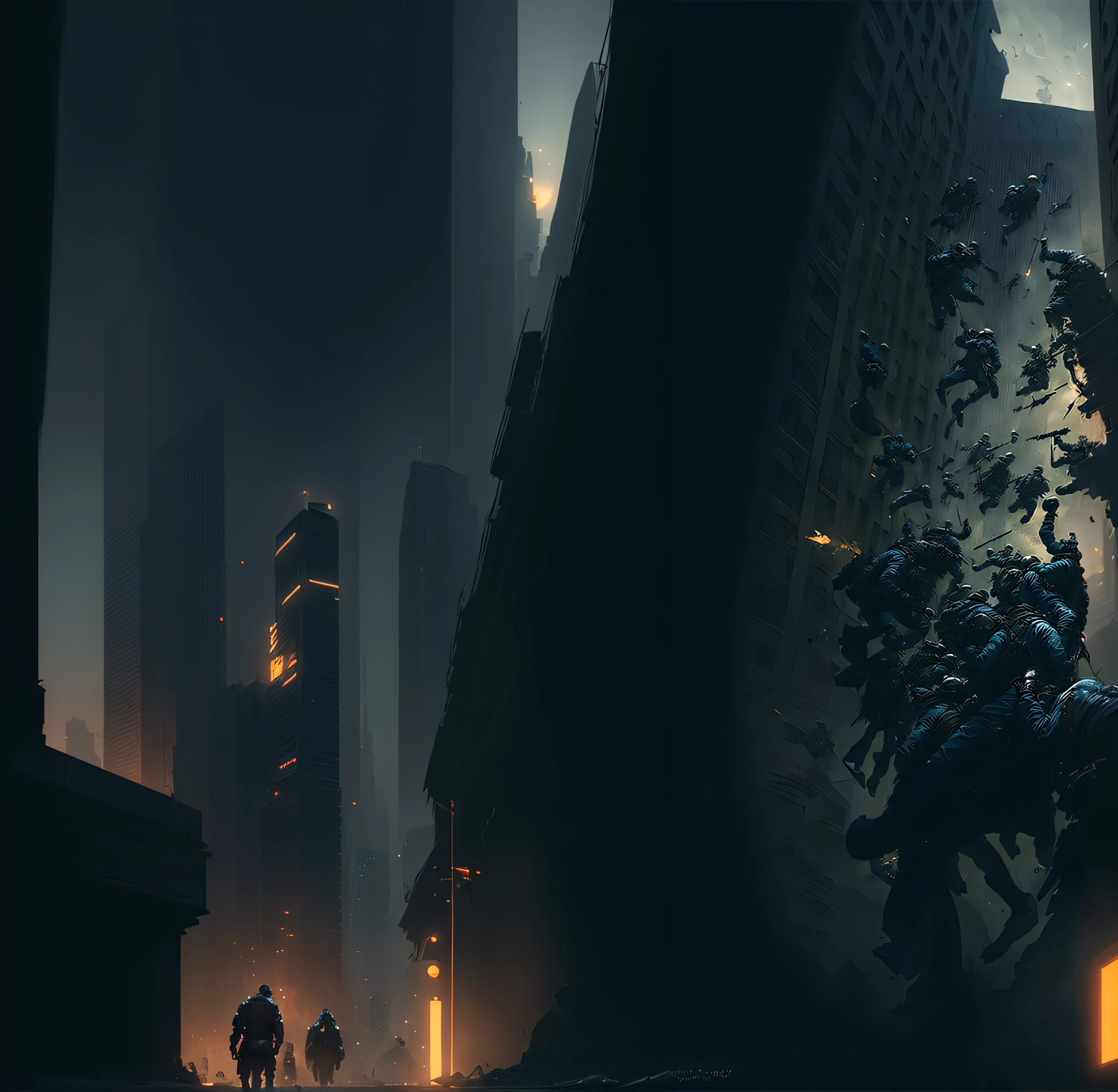 ciudad con edificios altos, Wojtek FUS, Andreas Rocha Estilo, Greg Beeple, James Gurney y Andreas Rocha, detailed game art illustration, detailed sci-fi art, Awesome sci-fi concept art, CGsociety y Fenghua Zhong, Epic digital concept art, inspirado por Aleksi Briclot