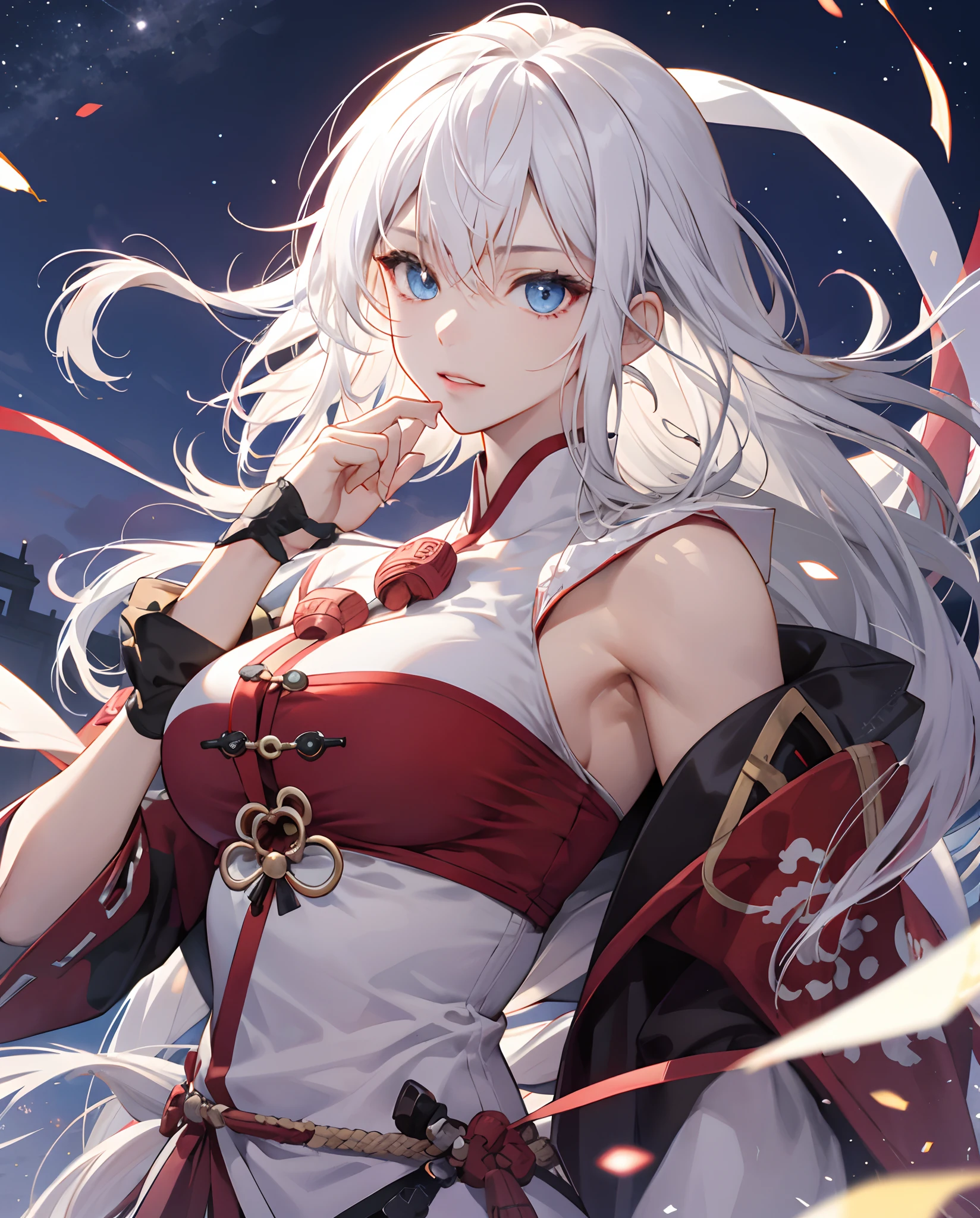 White hair,the night,musculature,ancient wind,夏天,eBlue eyes,big breasts beautiful,quadratic element,s girl,城市