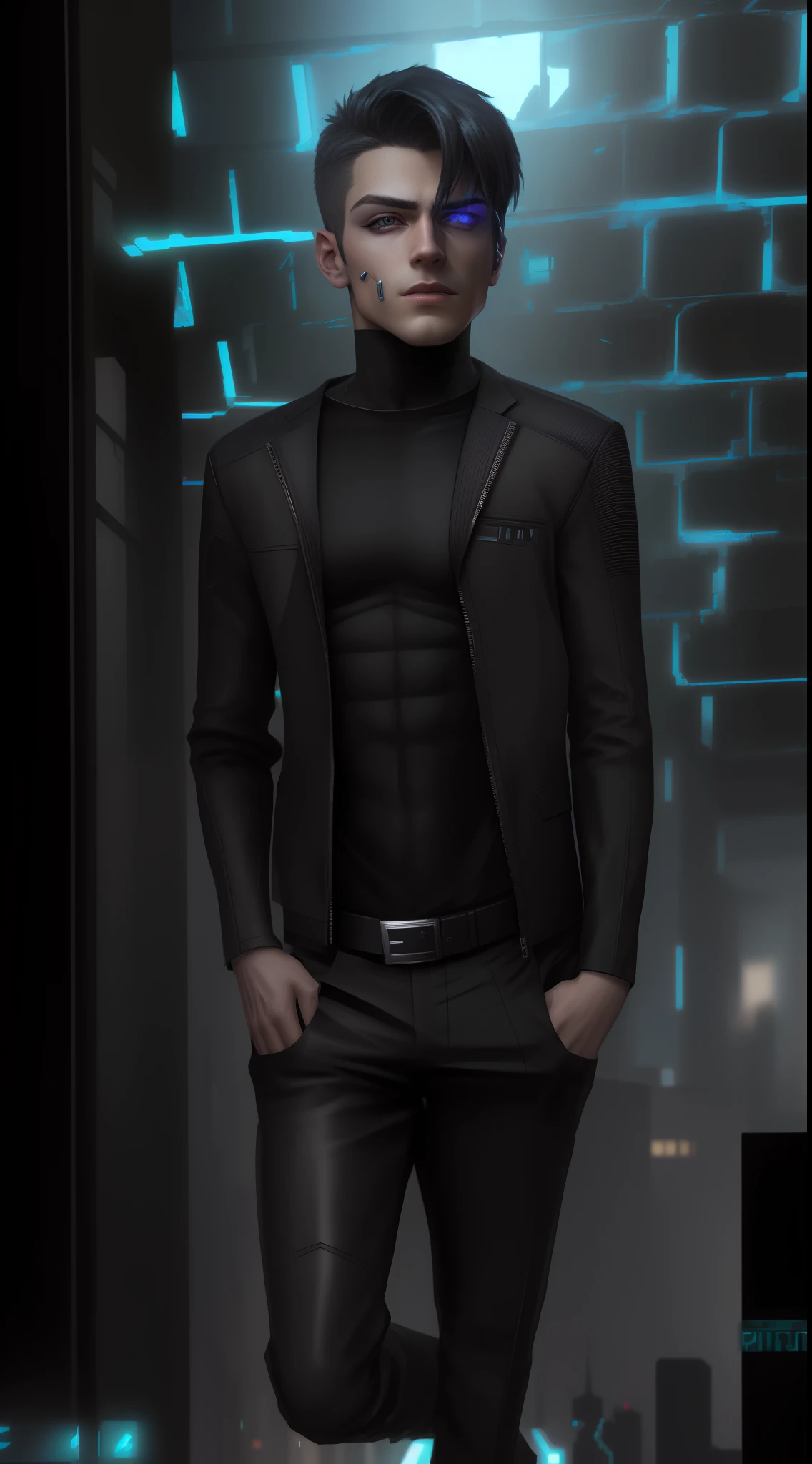 Change background cyberpunk handsome boy, realistic face, 8k, ultra realistic, Change clothes into Black suit and Stylish boots