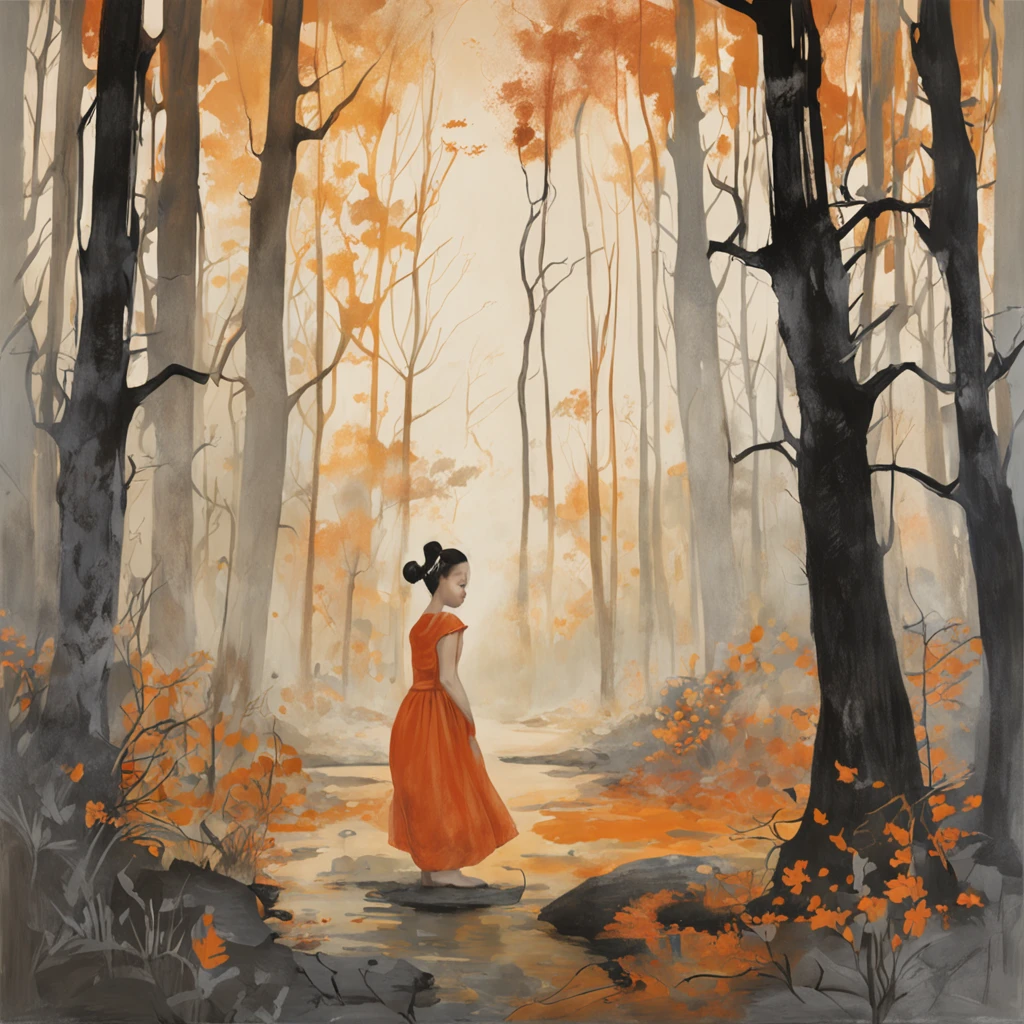 Visualize an image that encapsulates the essence of the musical single 'The Past Illusion', which tells the story of a girl and a narrator. The image should reflect the notion of a fleeting and lost illusion, a tale that unfolded a long time ago. Imagine representing this story in a frozen moment of time. Perhaps an illustration that depicts the two characters sharing a special moment, yet with a touch of sorrow in their eyes. Shadows and lights should convey a sense of nostalgia and yearning. Infuse elements that evoke the past, like an aged photograph, while the overall atmosphere should capture the essence of a melancholic song. Draw inspiration from soft colors and a visual style that conveys deep emotions. This image should offer a glimpse into the unfulfilled story, leaving viewers with a sense of what might have been and the beauty of memories that remain.
Now, integrate this image concept with the intricate painting details of Japanese forests by Range Murata. Imagine a galaxy in the background, with clouds and vibrant colors in high contrast. Incorporate mountains using vector line art, with orange highlights that add a touch of warmth. Capture the trending style seen on platforms like Pixiv, reminiscent of anime concept art. Embrace a matte finish for high-quality aesthetics, extending edge to edge. The final image should seamlessly merge the nostalgia of the song's story with the captivating intricacies of Murata's forest art, resulting in a visually stunning masterpiece that invites contemplation and emotion.