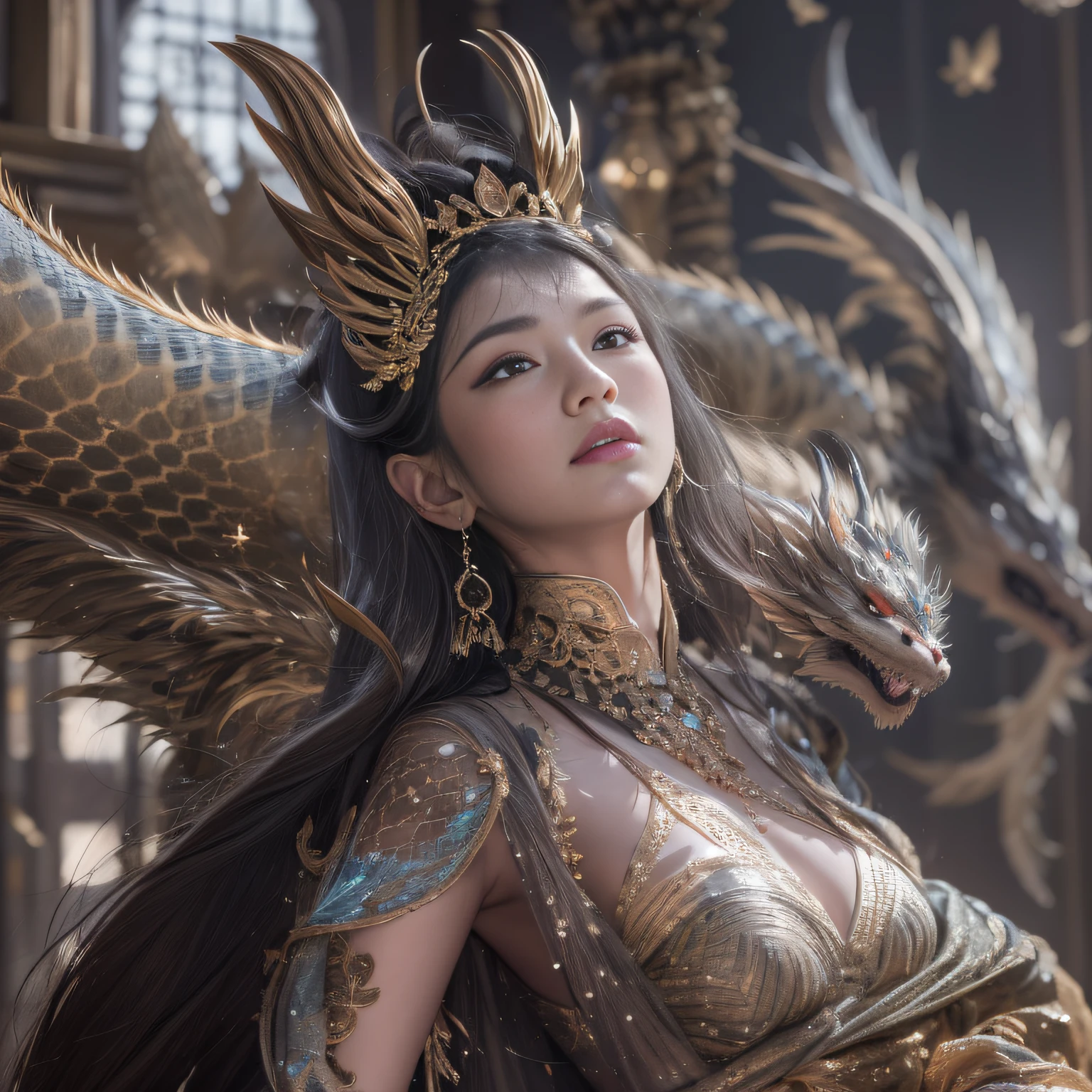 32k(tmasterpiece,k hd,hyper HD/short detailed hair,Jewelry area in the back room,King Girl ,Dragon Protector (realisticlying:1.4),Python pattern robe,Purple-pink tiara,Snowflakes fluttering,The background is pure,Hold your head high,Be proud,The nostrils look at people, A high resolution, the detail, RAW photogr, Sharp Re, Nikon D850 Film Stock Photo by Jefferies Lee 4 Kodak Portra 400 Camera F1.6 shots, Rich colors, ultra-realistic vivid textures, Dramatic lighting, Unreal Engine Art Station Trend, cinestir 800,Hold your head high,Be proud,The nostrils look at people