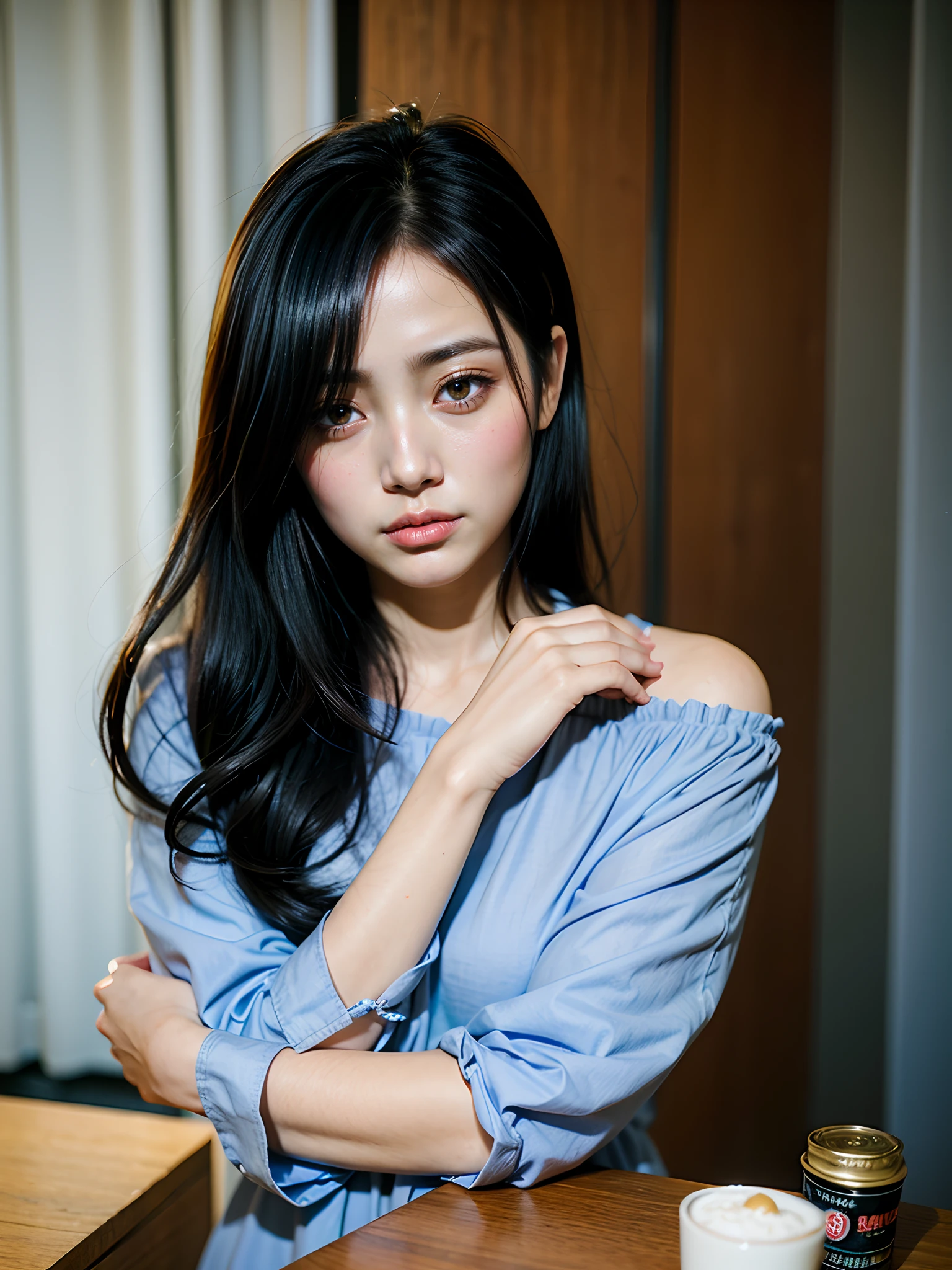 pure and cute，4K，A high resolution，tmasterpiece，best qualtiy，Head：1.3，（韓国アイドル），Fine fine skin，tack sharp focus，（Cinema lights），鎖骨，Morning，softlighting，dynamic angle，[：（详细的脸:1.2):0.2],pony tails