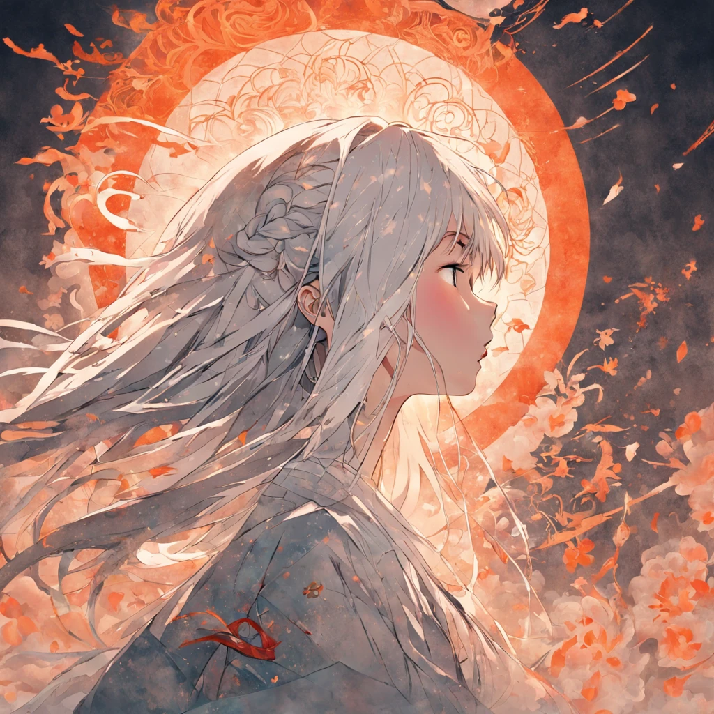 (White background:1.4),(Silhouette of a girl's head, Eyes closed, long ashy hair, Oriental elements),(Chinese illustration:1.3,paper art:1.3, Quilted paper art:1.2),( reasonable design, Clear lines, High sharpness,Best quality, Very detailed, Masterpiece, movie light effect, 4K )