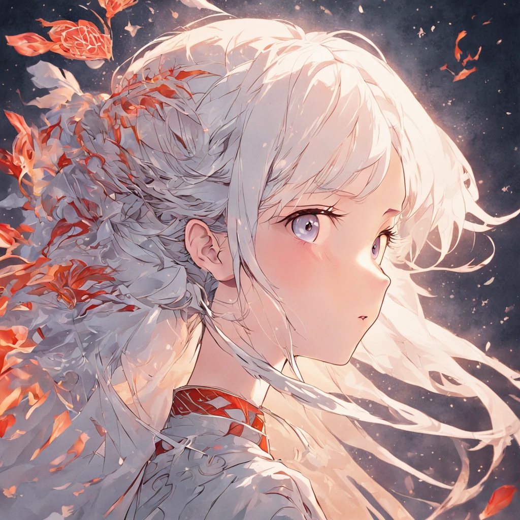 (White background:1.4),(Silhouette of a girl's head, Eyes closed, long ashy hair, Oriental elements),(Chinese illustration:1.3,paper art:1.3, Quilted paper art:1.2),( reasonable design, Clear lines, High sharpness,Best quality, Very detailed, Masterpiece, movie light effect, 4K )