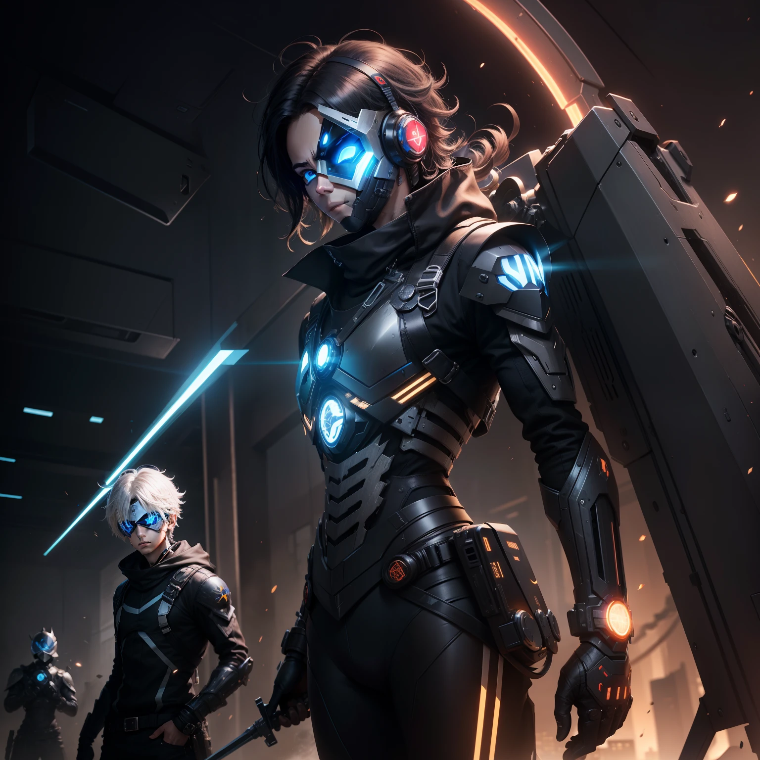 Broken futuristic wind black mask,Mask eyes braving cyberwind blue light