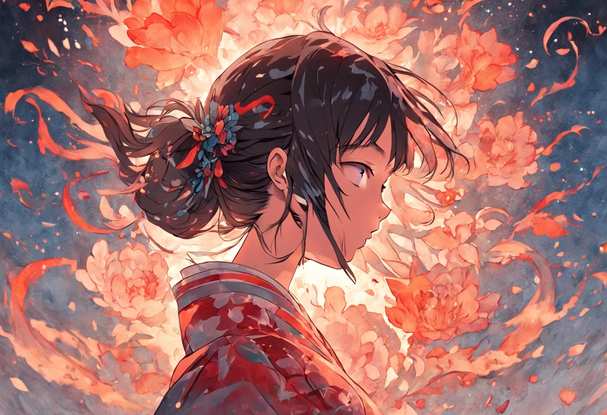 (fondo blanco:1.4),(Silhouette of a girl's head, eyes closed, cabello largo y colorido, Oriental elementos)，(Chinese illustration:1.3，Arte en papel:1.3, Arte de papel acolchado:1.2),( Reasonable design, Clear lines, Alta nitidez,La mejor calidad, muy detallado, Obra maestra, Film light effect, 4k )