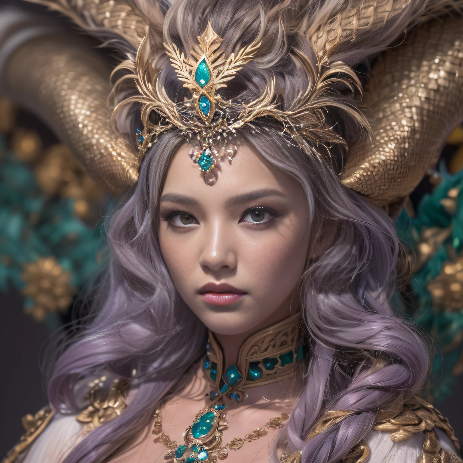 32k(tmasterpiece,k hd,hyper HD/short detailed hair,Jewelry area in the back room,King Girl ,Dragon Protector (realisticlying:1.4),Python pattern robe,Purple-pink tiara,Snowflakes fluttering,The background is pure,Hold your head high,Be proud,The nostrils look at people, A high resolution, the detail, RAW photogr, Sharp Re, Nikon D850 Film Stock Photo by Jefferies Lee 4 Kodak Portra 400 Camera F1.6 shots, Rich colors, ultra-realistic vivid textures, Dramatic lighting, Unreal Engine Art Station Trend, cinestir 800,Hold your head high,Be proud,The nostrils look at people