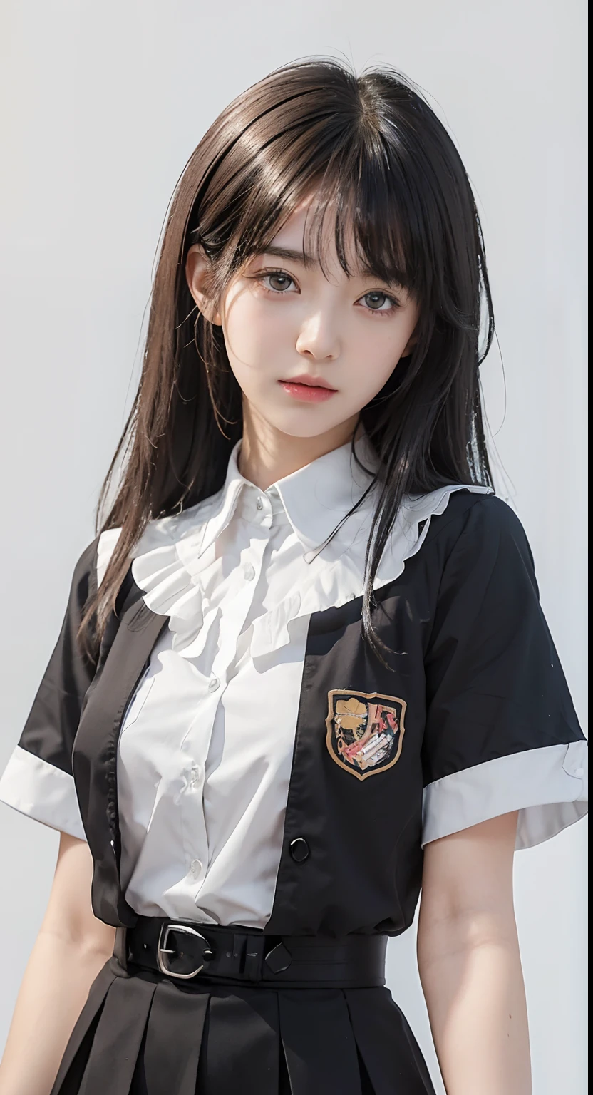Anime girl in uniform with black hair and white collar shirt, beautiful anime high school girl, Smooth Anime CG Art, Portrait Anime Girl, a hyperrealistic schoolgirl, anime moe art style, a hyperrealistic schoolgirl, Realistic Schoolgirl, realistic anime art style, young anime girl, realistic young anime girl, from girls frontline, marin kitagawa fanart