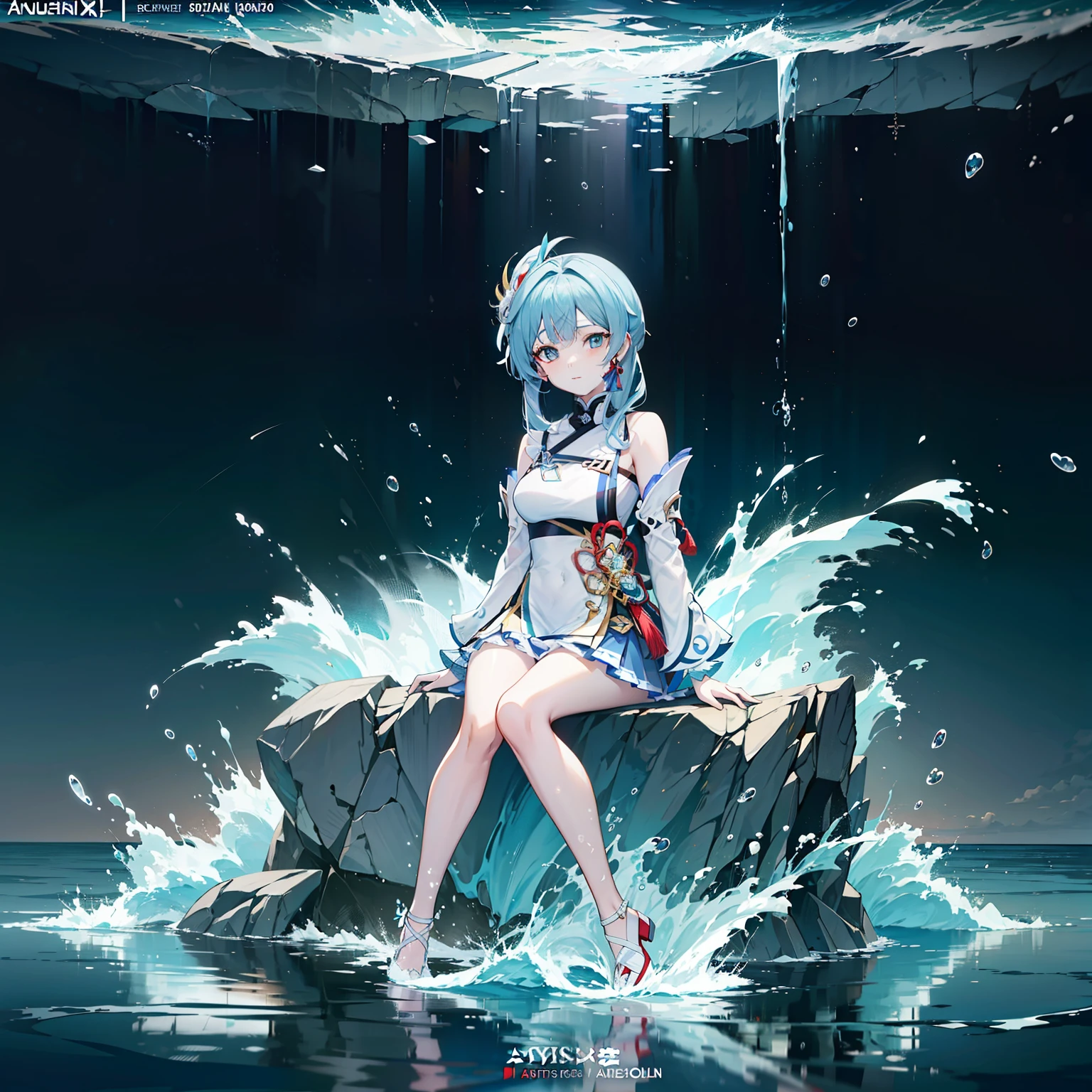 anime girl with blue hair and blue eyes sitting in water, ayaka genshin impact, wallpaper anime blue water, ayaka game genshin impact, keqing from genshin impact, from the azur lane videogame, splash art anime loli, genshin, best anime 4k konachan wallpaper, genshin impact character, trending on artstation pixiv