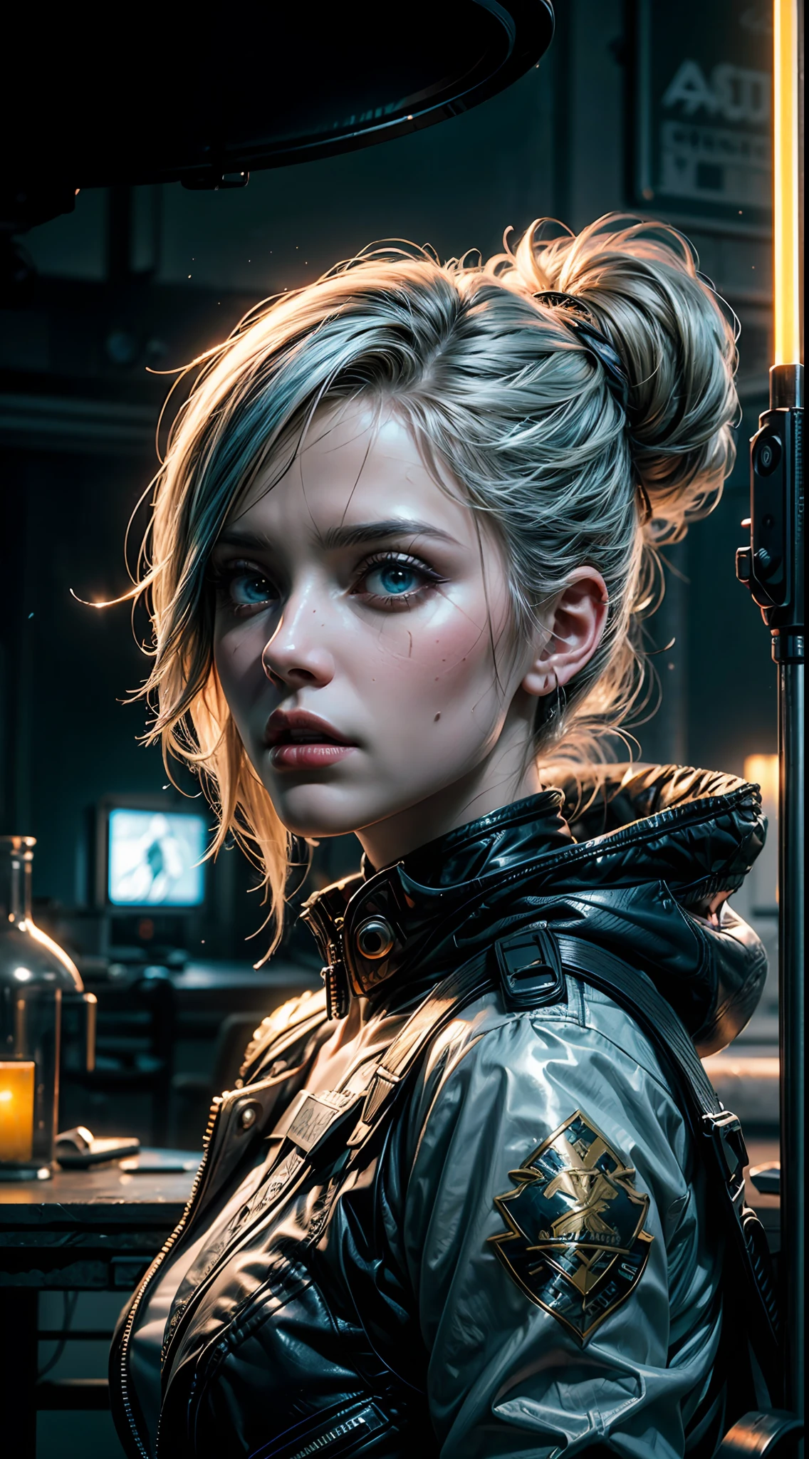 Close up full body,Adult woman, Long white hair, Cyan eyes, White general's uniform, spear, blue lipstick, anger, Masterpiece, hiquality,Cinematic, Hyper-detailed, insane details, Beautifully color graded, Unreal Engine, DOF, Super-Resolution, Megapixel, Cinematic Lightning, Anti-Aliasing, FKAA, TXAA, RTX, SSAO, Post Processing, Post Production, Tone Mapping, CGI, VFX, SFX, Insanely detailed and intricate, Hyper maximalist, Hyper realistic, Volumetric, Photorealistic, ultra photoreal, ultra-detailed, intricate details, 8K, Super detailed, Full color, Volumetric lightning, HDR, Realistic, Unreal Engine, 16K, Sharp focus, Octane render