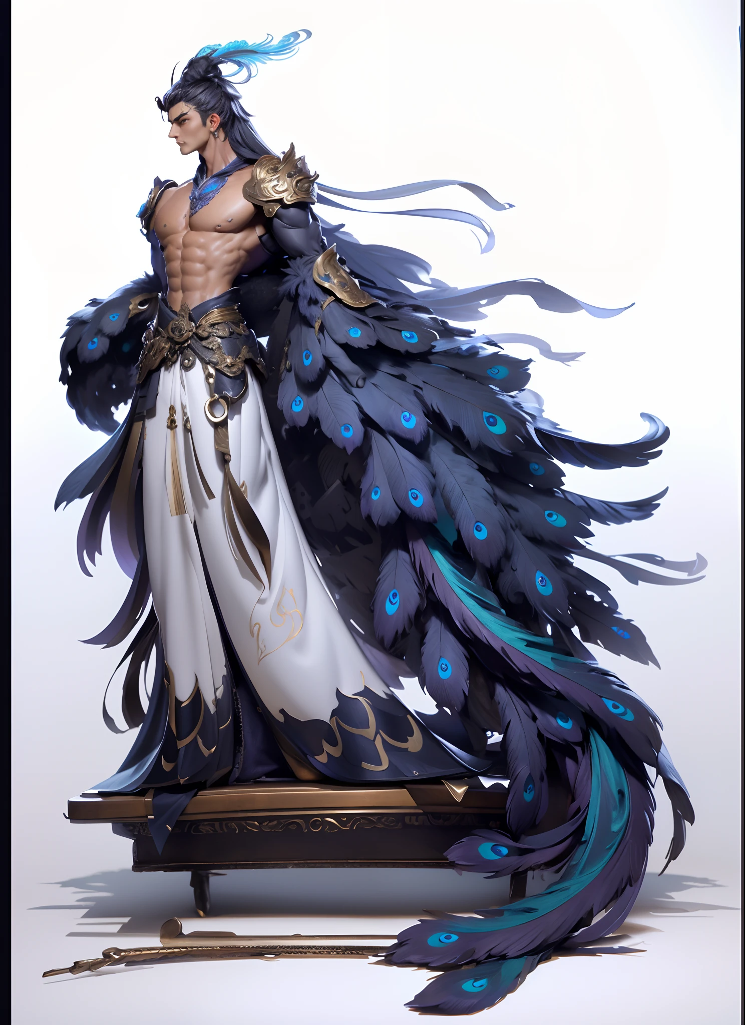 Sculpture design,Figures,GK model,The whole body of the character,(Exposes the pectoralis major abdominal muscles)base,sexy for,Peacock feathers,Handsome,Expose muscles,base,Wu Yifan,musculous,Delicate and sophisticated
