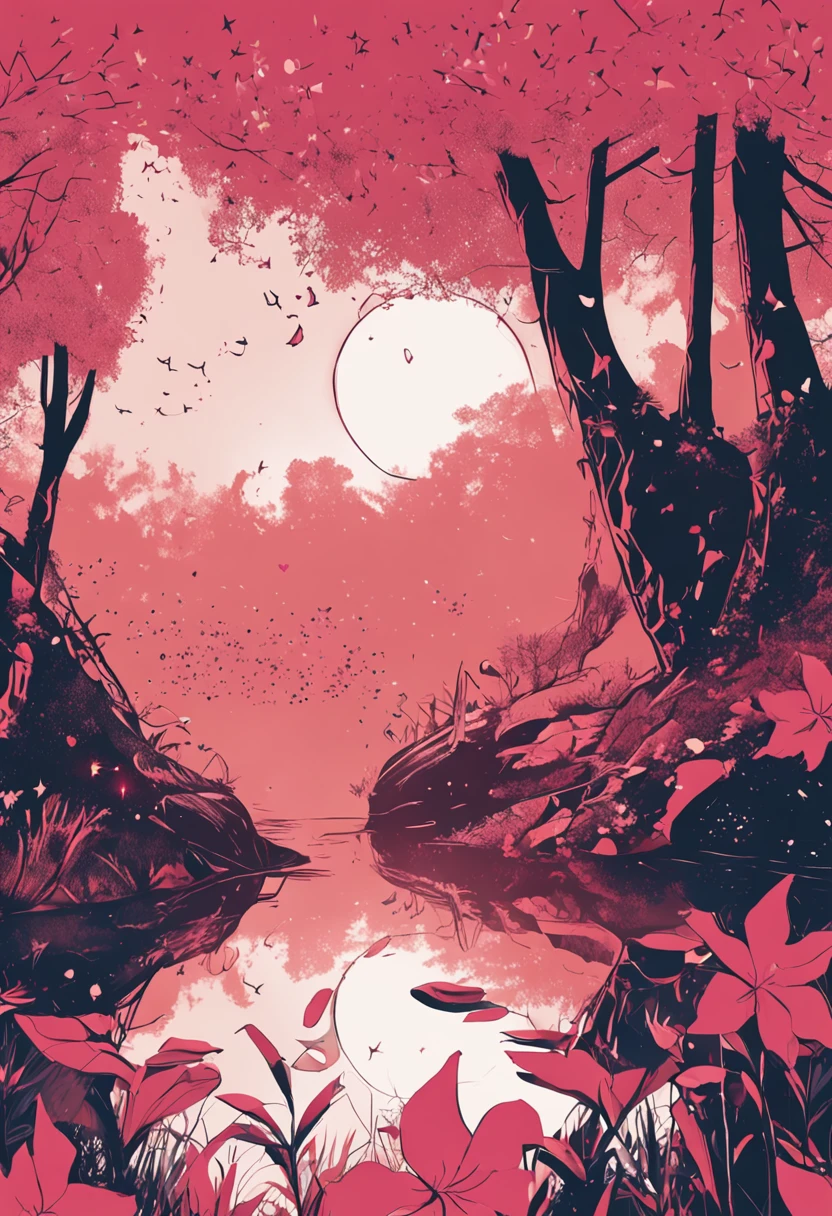 espirito transparente, feliz, floresta escura com estrelas roxas e rosas, 8k