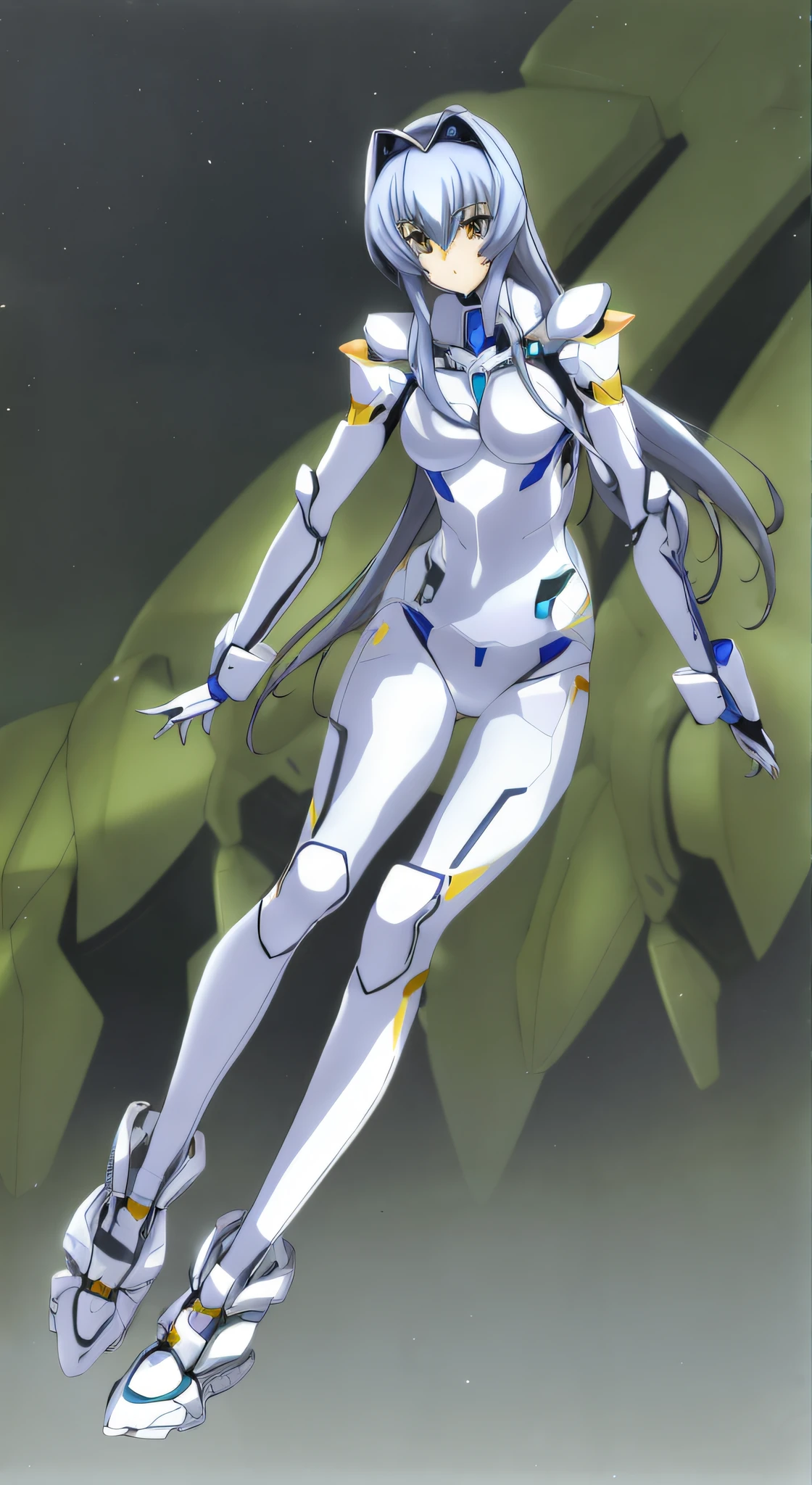 full body 8k anime art of Girl Muv-Luv's Fortified Suit, featuring a white bodysuit, astrounaut design, with intricate armor, set in a lush jungle