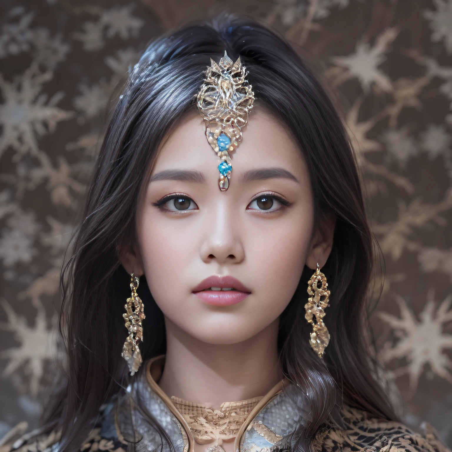 32k(tmasterpiece,k hd,hyper HD,32k)Long flowing black hair,Jewelry quarter in the back room,Brunette king girl ,Silver Dragon Protector (realisticlying:1.4),Python pattern robe,Purple-pink tiara,Snowflakes fluttering,The background is pure,Hold your head high,Be proud,The nostrils look at people, A high resolution, the detail, RAW photogr, Sharp Re, Nikon D850 Film Stock Photo by Jefferies Lee 4 Kodak Portra 400 Camera F1.6 shots, Rich colors, ultra-realistic vivid textures, Dramatic lighting, Unreal Engine Art Station Trend, cinestir 800,Hold your head high,Be proud,The nostrils look at people