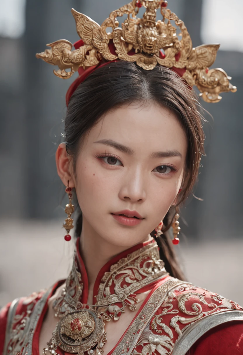 Feng Shen List,tmasterpiece,ultra fine photos,,best qualtiy,超高分辨率,Photoreality,Chiaroscuro,full-body portraits,stunningly beautiful,dynamicposes,delicated face,Bigchest,Murderous eyes,(seen from the side),She wears ancient Chinese armor,very highly detailed background,detailed face with,Detailed and complex busy background,untidy,opulent,milkyW,Highly detailed skin,Realistic details of skin,Visible Pore,tack sharp focus,volume fog,8k uhd,digital SLR camera,high qulity,filmgrain,White skin of the,photo-realism,lomography,Huge metropolis in a dystopia of the future , look from down, semi transparent