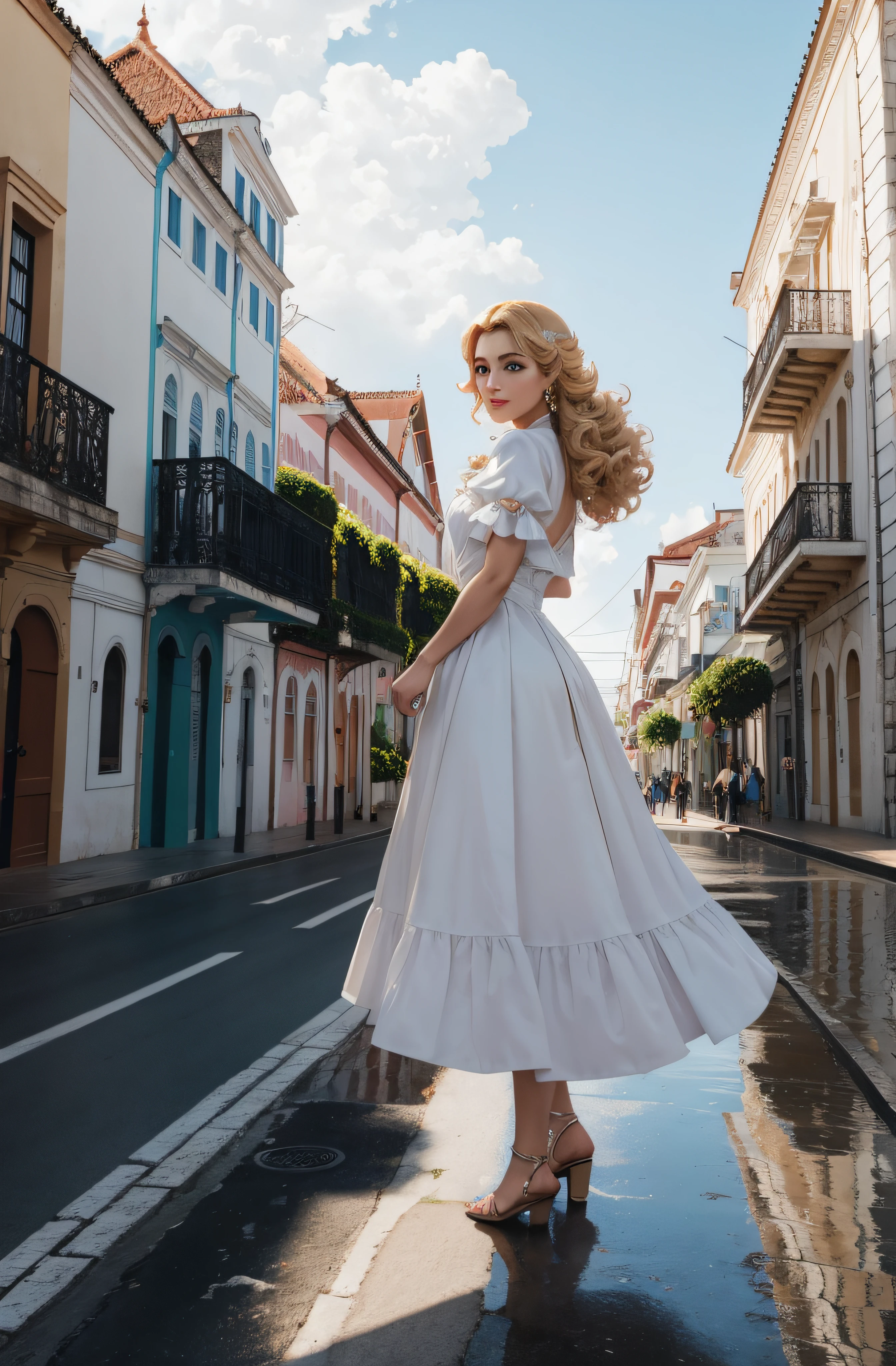 Princess Peach facing walking the streets of Belém do Pará, simetria perfeita, Retrato 8k de ciborgue bonito com cabelo castanho, intrincado, elegante, altamente detalhado, majestoso, fotografia digital, Arte de Artgerm e Ruan Jia e Greg Rutkowski Pintura Surreal filigrana borboleta dourada, vidro quebrado, (master part, side-lighting, belos olhos finamente detalhados: 1.2), HDR, (Detailed background window for a new dimension, plantas e flores:0.7) Infinity, infinite symbol,