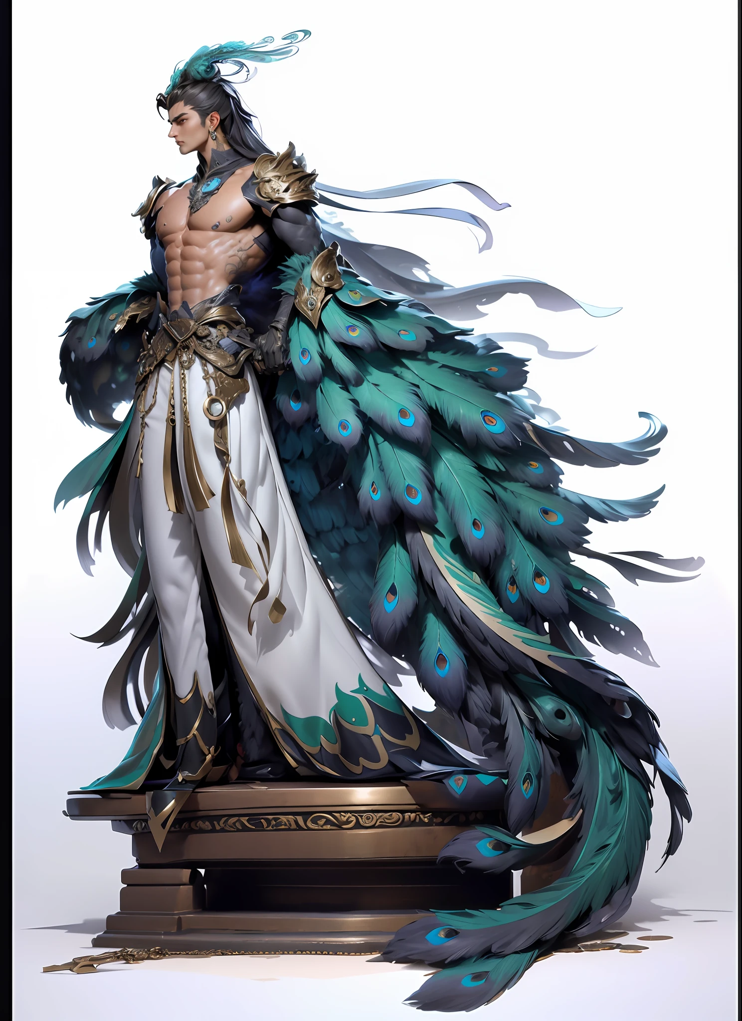 Sculpture design,Figures,GK model,The whole body of the character,base,sexy for,Peacock feathers,Handsome,(Exposing the pectoral muscles)Expose muscles,base,Wu Yifan,musculous,Delicate and sophisticated