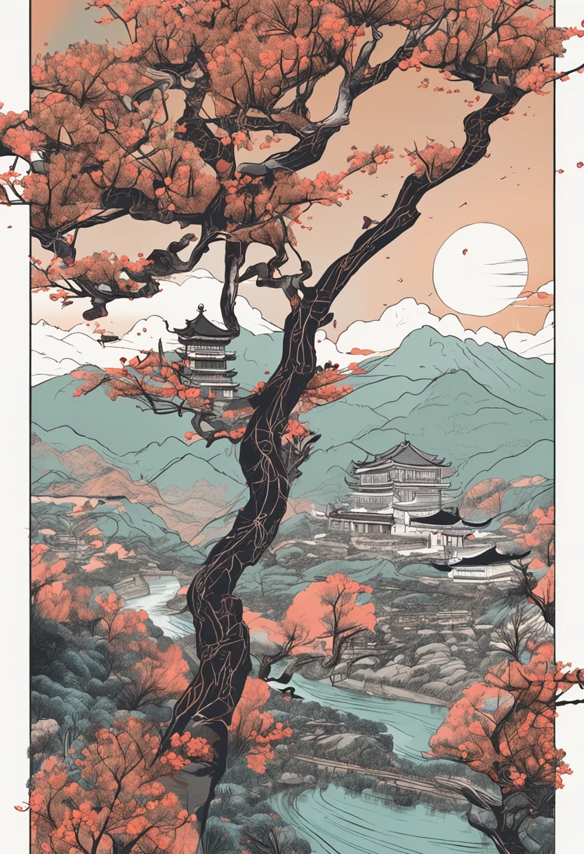 Taishan landscape,The bird,Line drawings