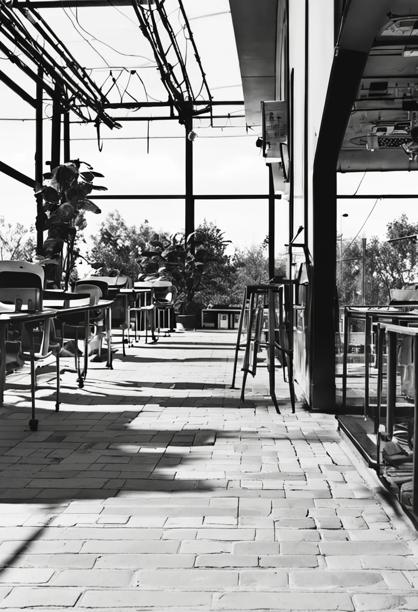 School teaching building，mountain water，black andwhite
