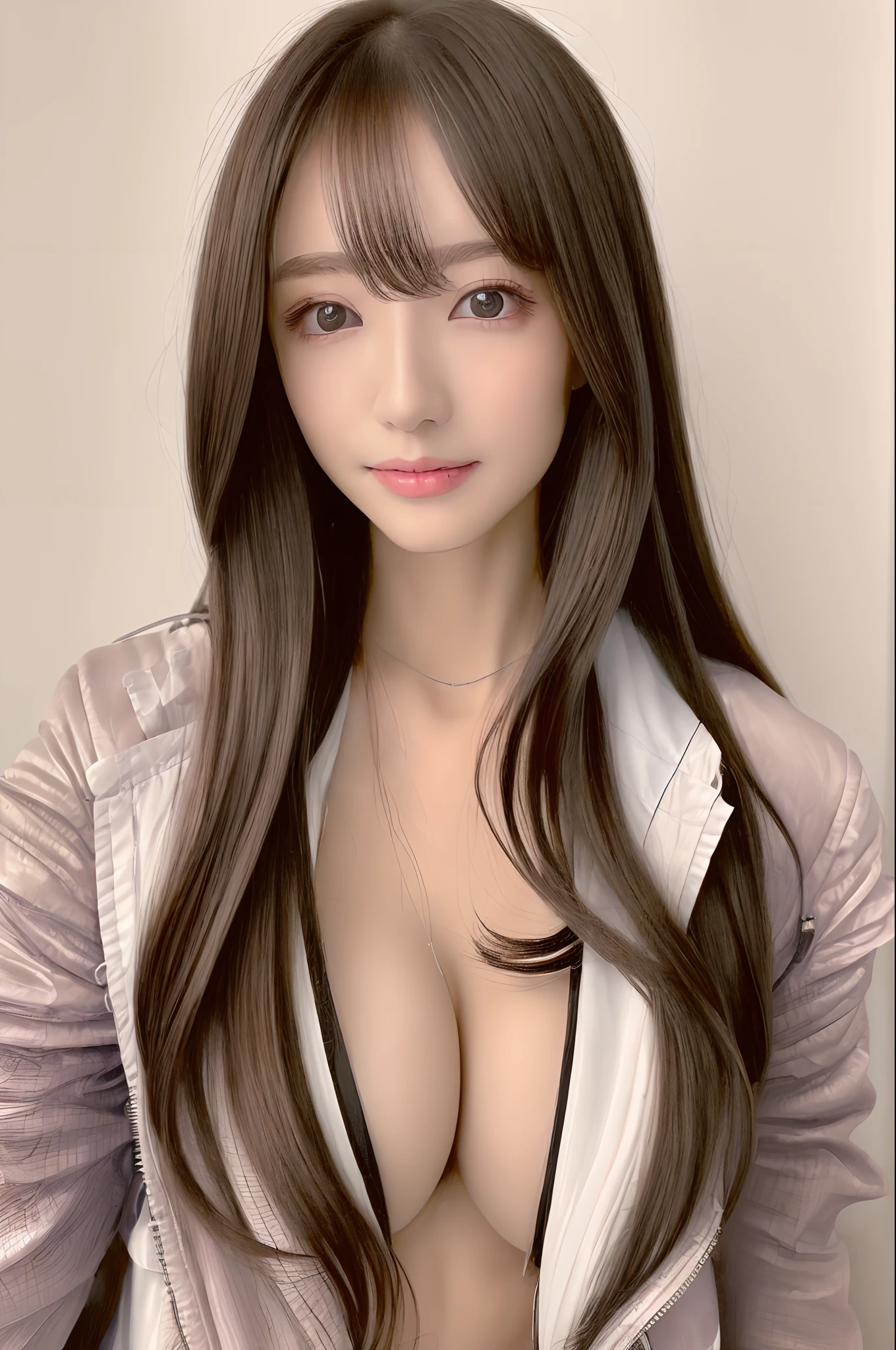 ((best qualtiy, 8K, tmasterpiece:1.3)), perfect figure beautiful woman, Protruding cleavage:1.5 , Harnes:1.5, A detailed eye, 二重まぶた，Whiten the skin，long whitr hair