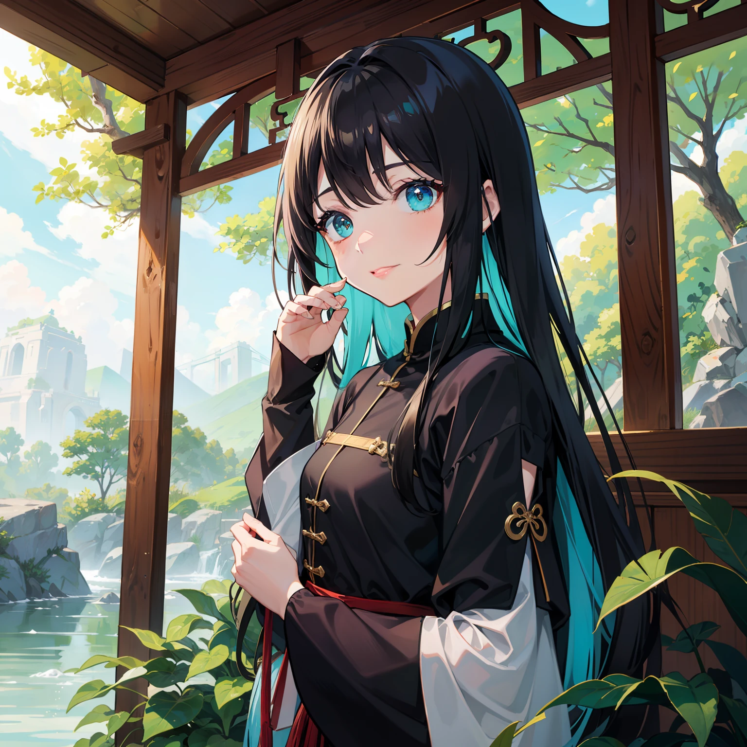 Sansheng Road,Three-born stone,Naiho Bridge,Okawa River,amaryllis,Broken intestine grass,Long dark hair,Turquoise eyes,chiquita,Fantastical colors,Neutral style,Gentle look,Indifferent laughter