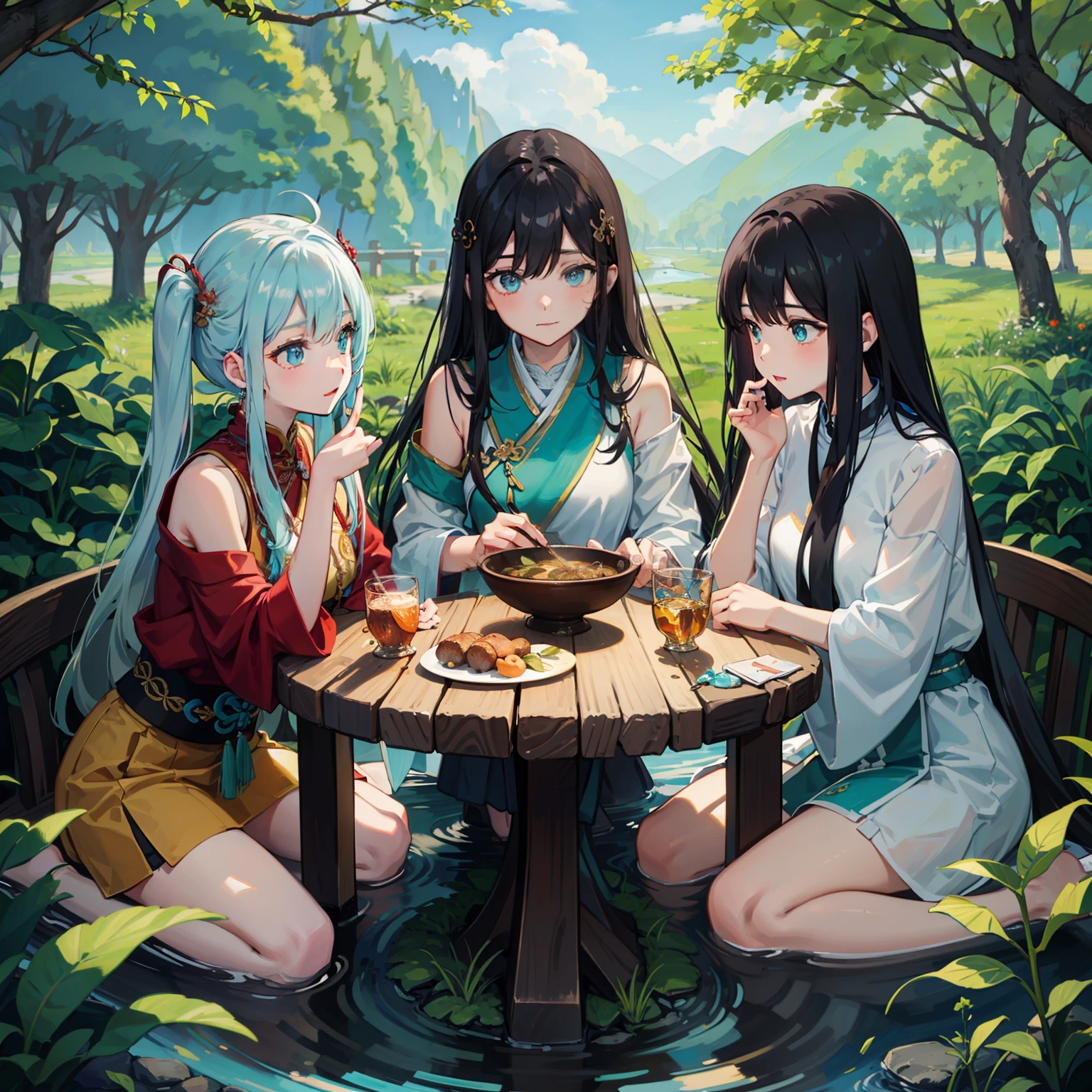 Sansheng Road,Three-born stone,Naiho Bridge,Okawa River,amaryllis,Broken intestine grass,Long dark hair,Turquoise eyes,chiquita,Fantastical colors,Neutral style,Gentle look,Indifferent laughter