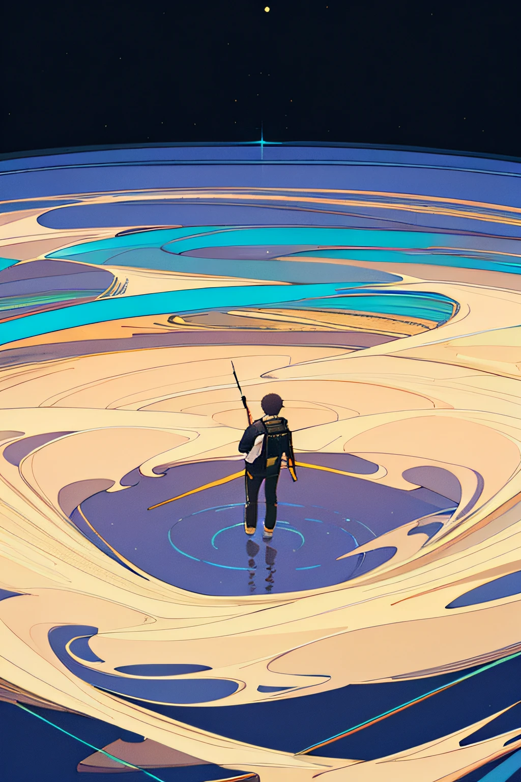 ridiculous resolution, high resolution, (masterpiece:1.4), super detailed, 1boy, seen from above, space, floating, --v 6