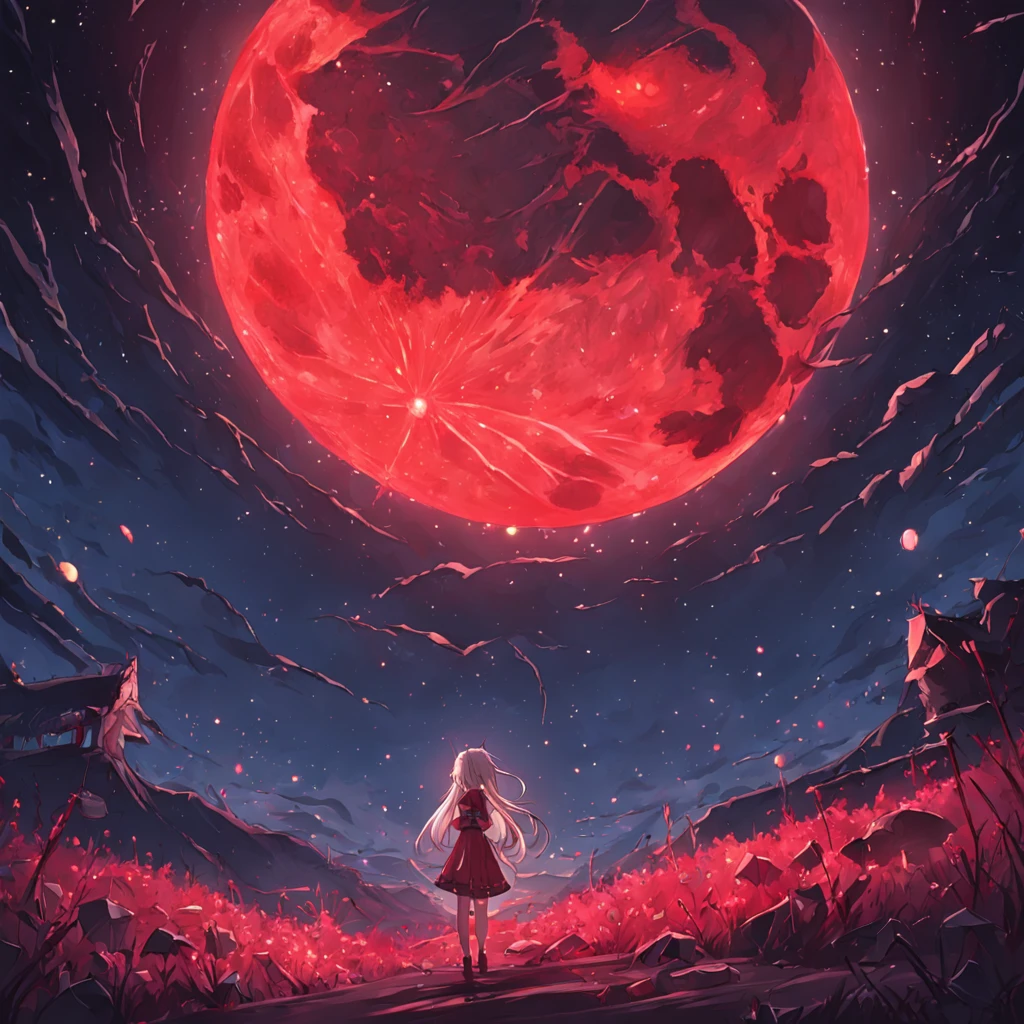 Starry night blood moon background