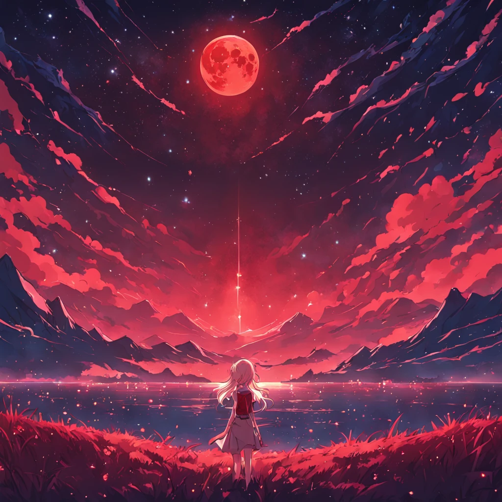 Starry night blood moon background