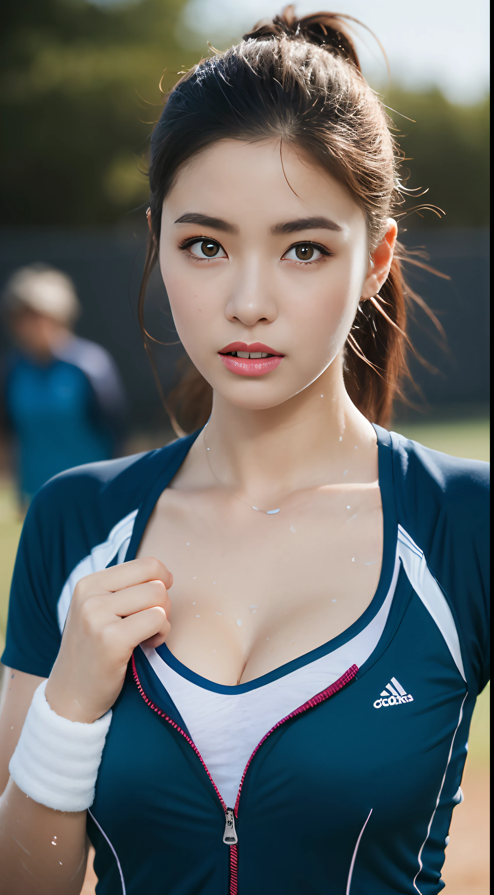 Jessica Henwick dressed as an Olympic athlete