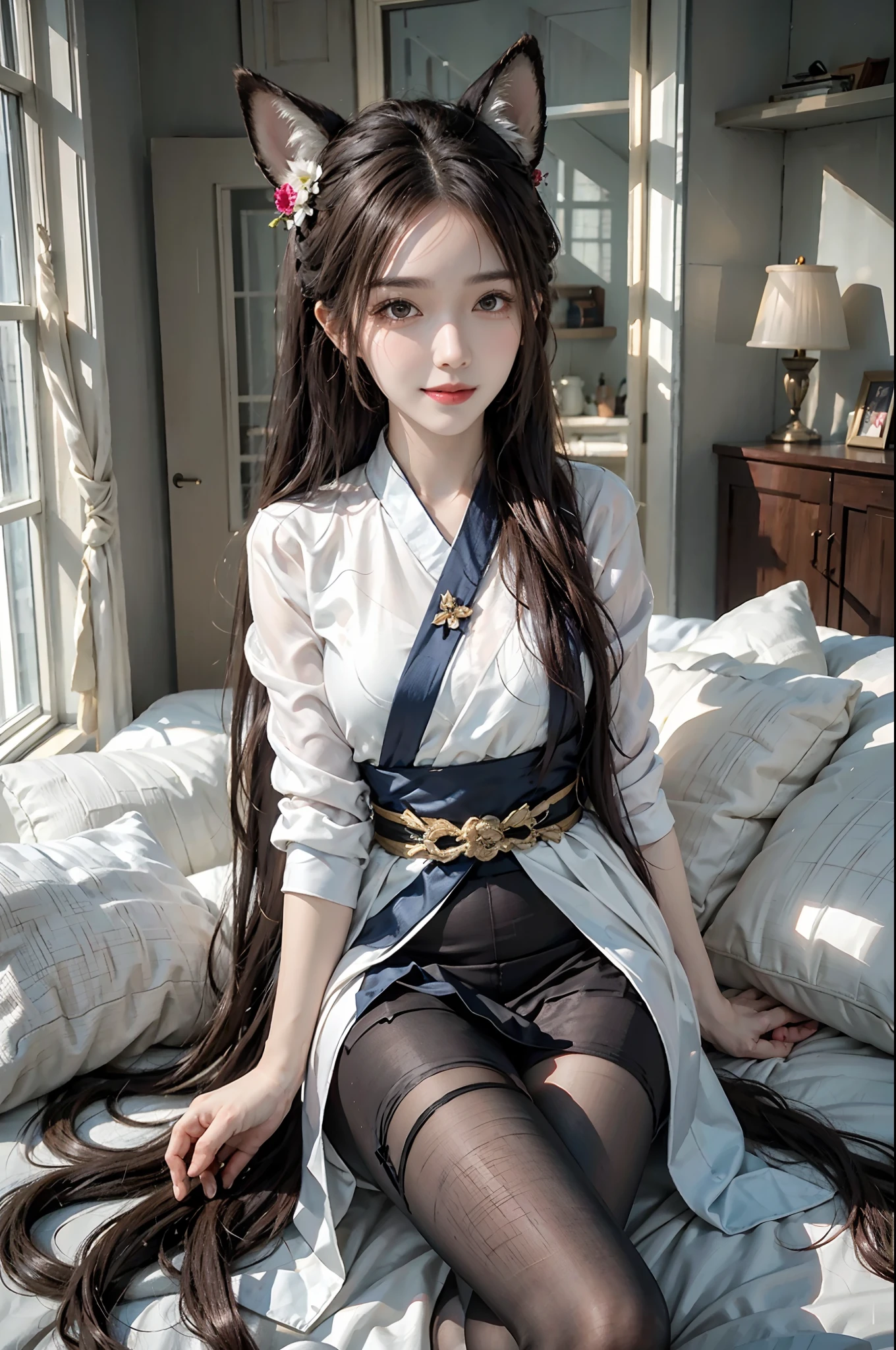 (Masterpiece, best quality, rich detail, realism: 1.3), (ulzzang-6500-v1.1:0.7), 1girl, upper body, (hips, sexy, beautiful, perfect hourglass body: 1.3), white stockings, leggings