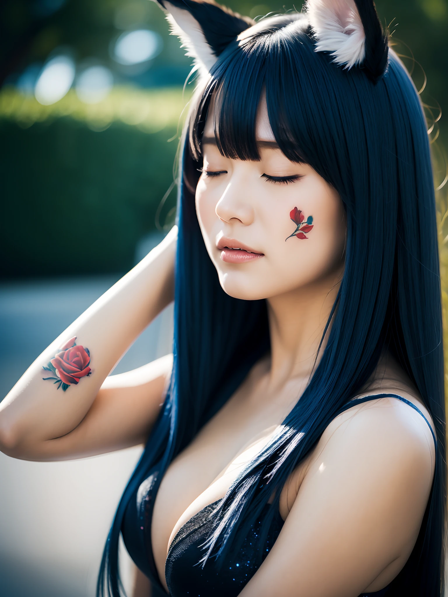 Tattoo with bright red rose pattern,The petal texture is depicted in detail