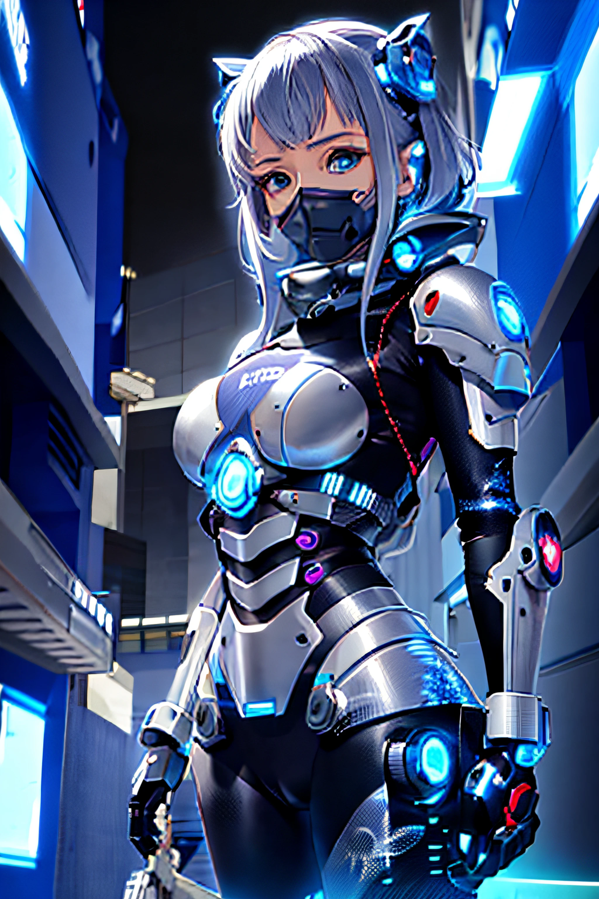 1 Girl, whole body, (space helmet):10,He has a large metal helmet on his head that covers his hair and eyes., tube, wire, She gets electrocuted, brainwashing,astrovest,bing_astronaut,blush,torogao,