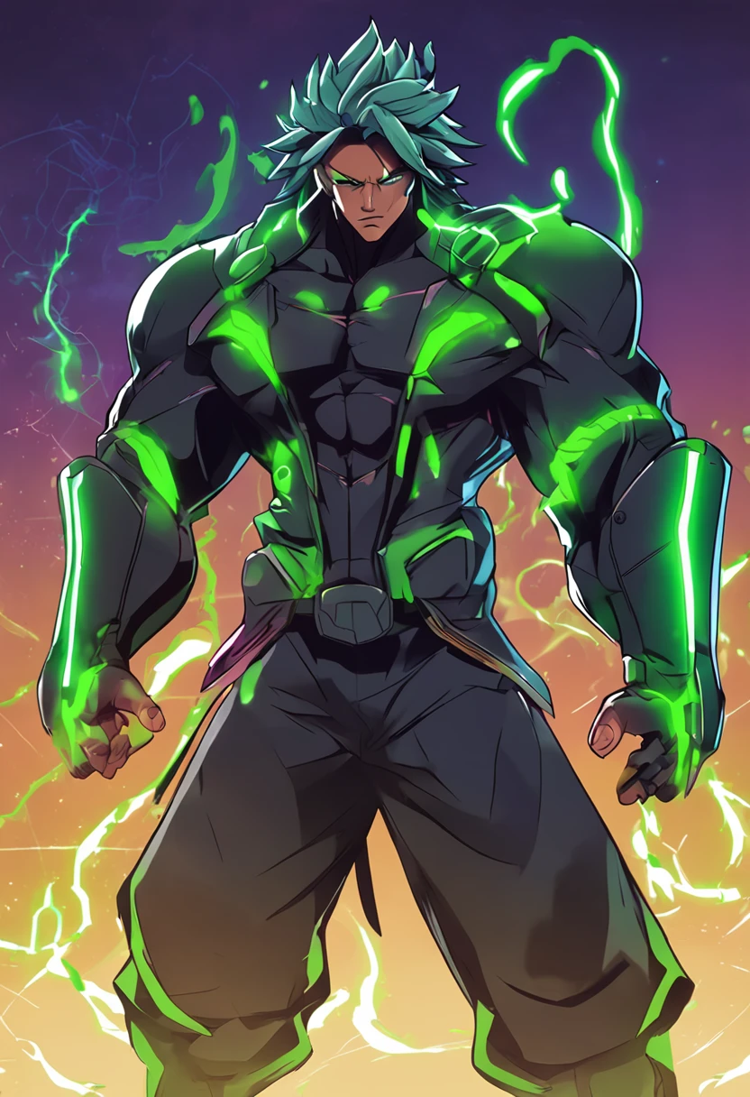 Armadura preta e verde, hero, estilo de arte de dark cloud 2, Broly, Itachi, Personagem hd, conceito de corpo inteiro, personagem de anime, ( ( arte conceitual do personagem ) ), personagem estilo anime, escuro, Aura, electric aura