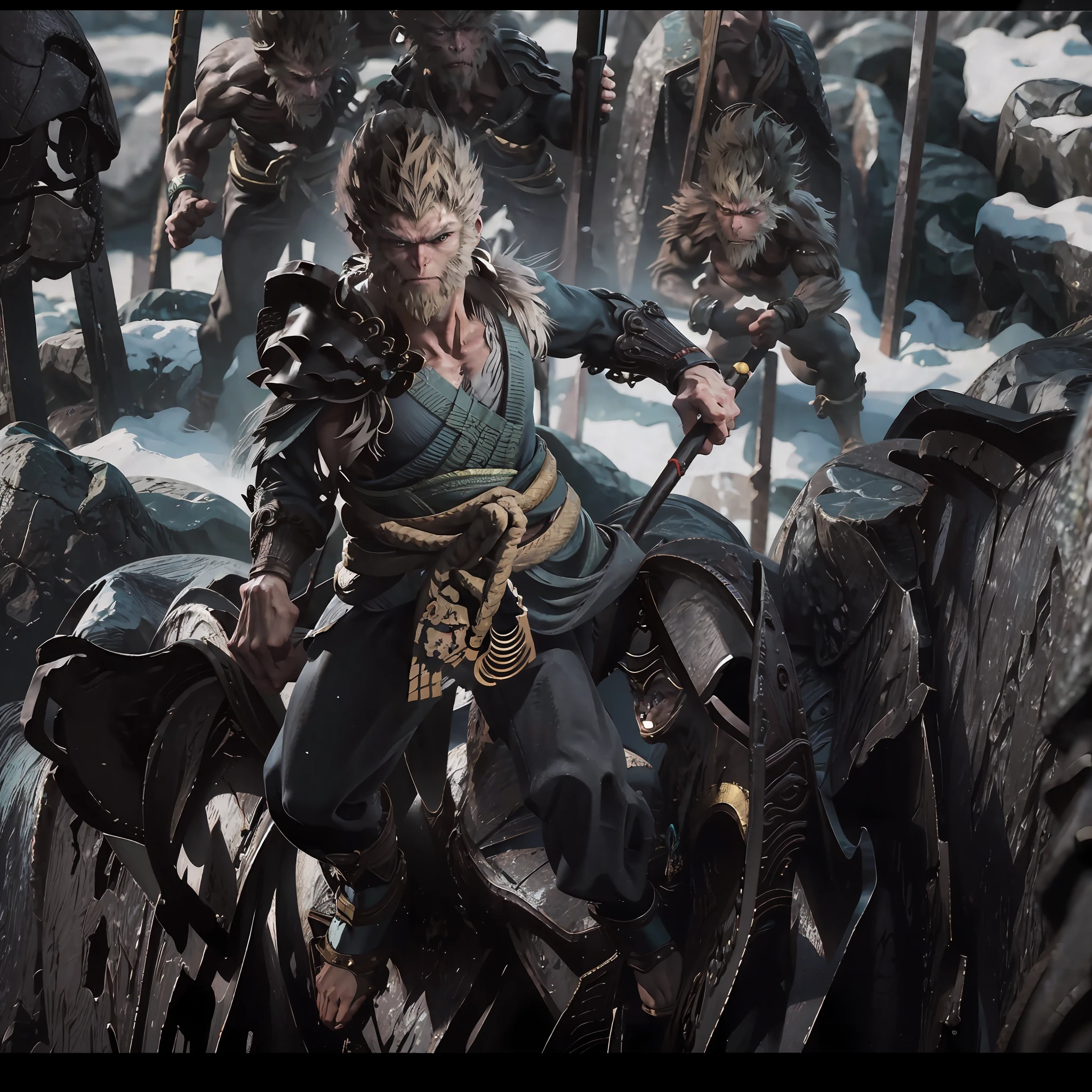 Wukong，Ruyi Golden Hoop Stick，Dark style，腾云驾雾，hell，Combat posture，Break the peaks