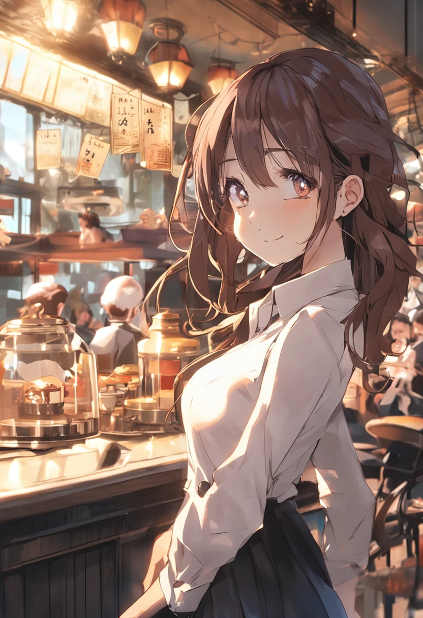 Beautuful Women、Suits、Notework、wears glasses、Brown hair、Maki Nishiyama、A smile、building、cafes