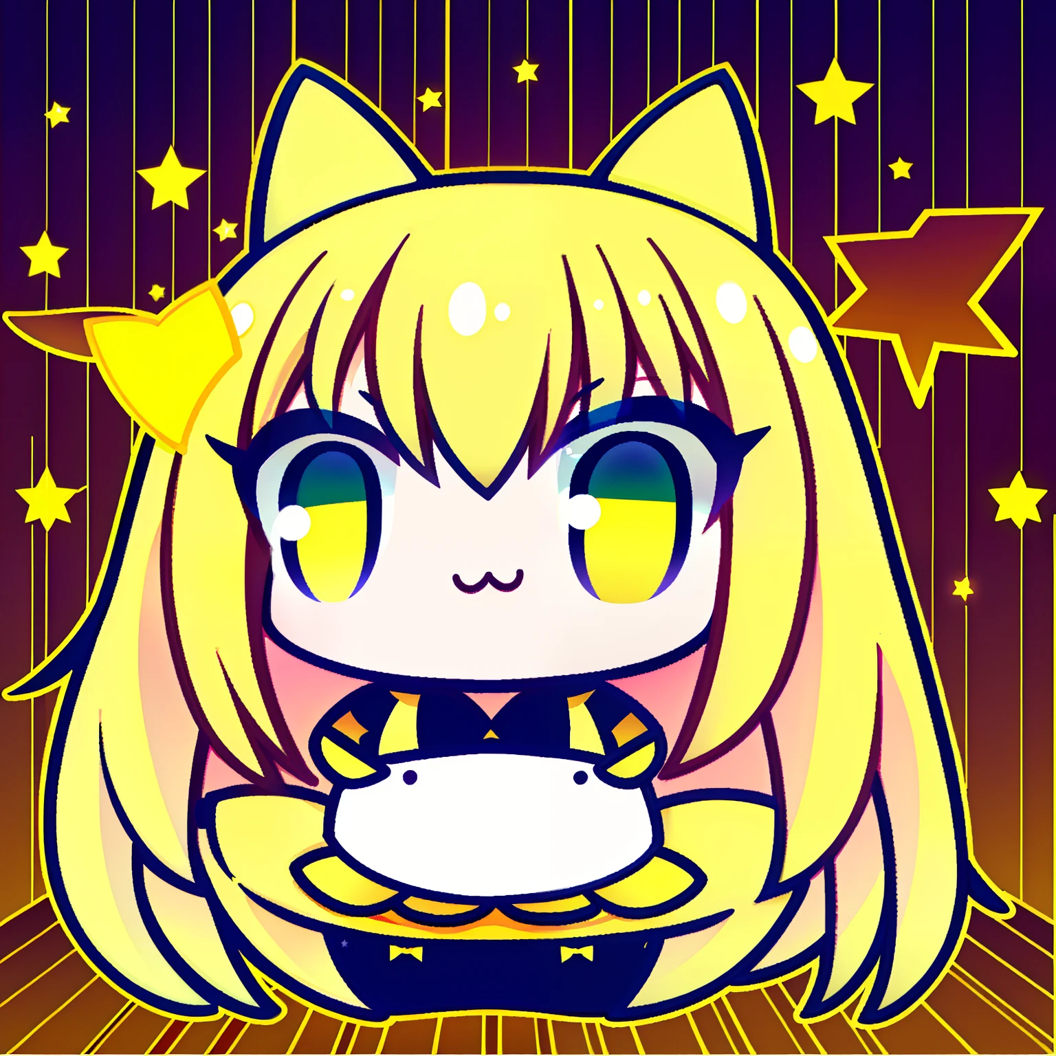 Yellow hair，Yellow eyes，dual horsetail，cat ear，Bright background stars