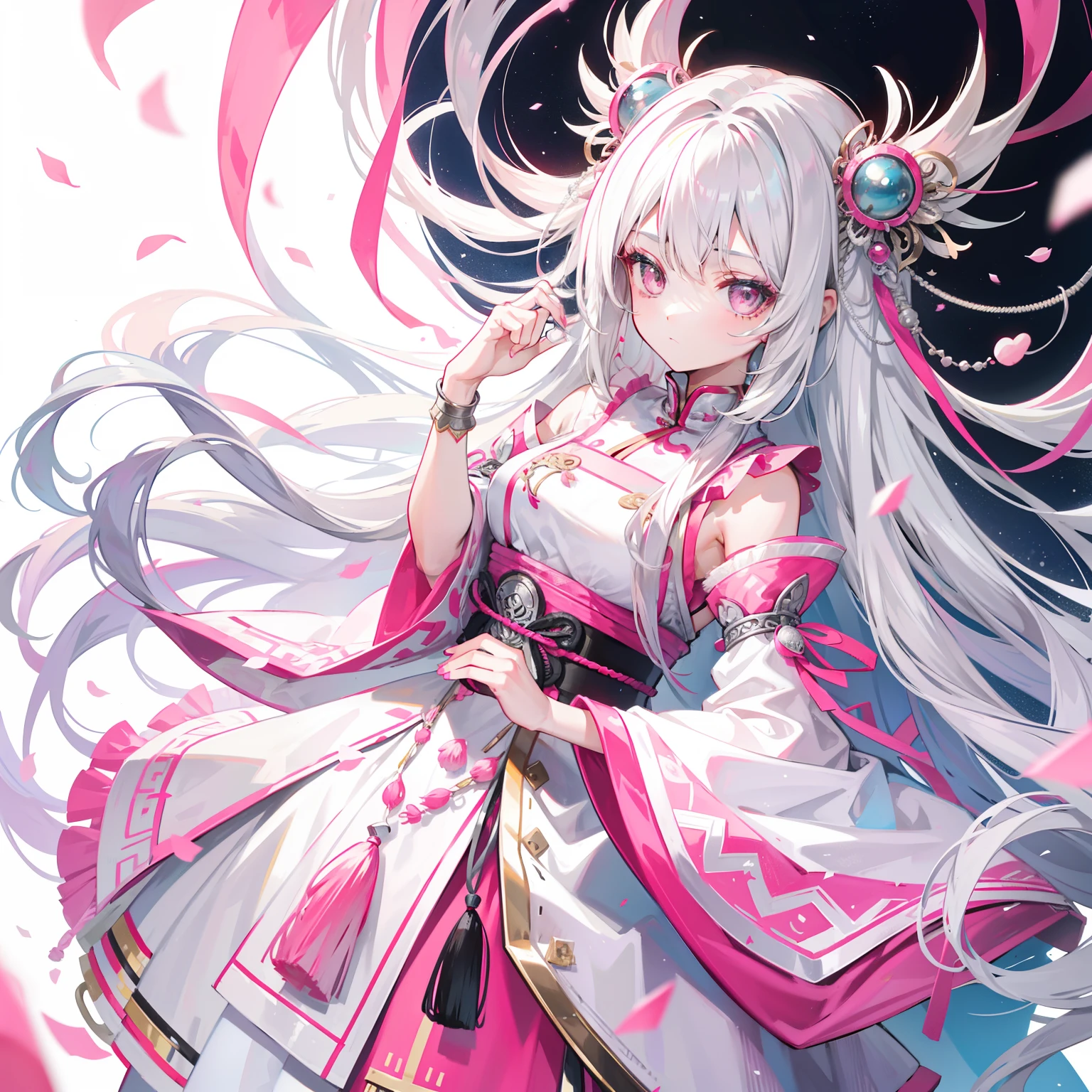 Long hair with silver-pink chewing gum,Ethnic costumes with pink and white Hmong silver ornaments,Looks a little bleak and idiotic,Inherently intelligent,She is a sweet beautiful girl