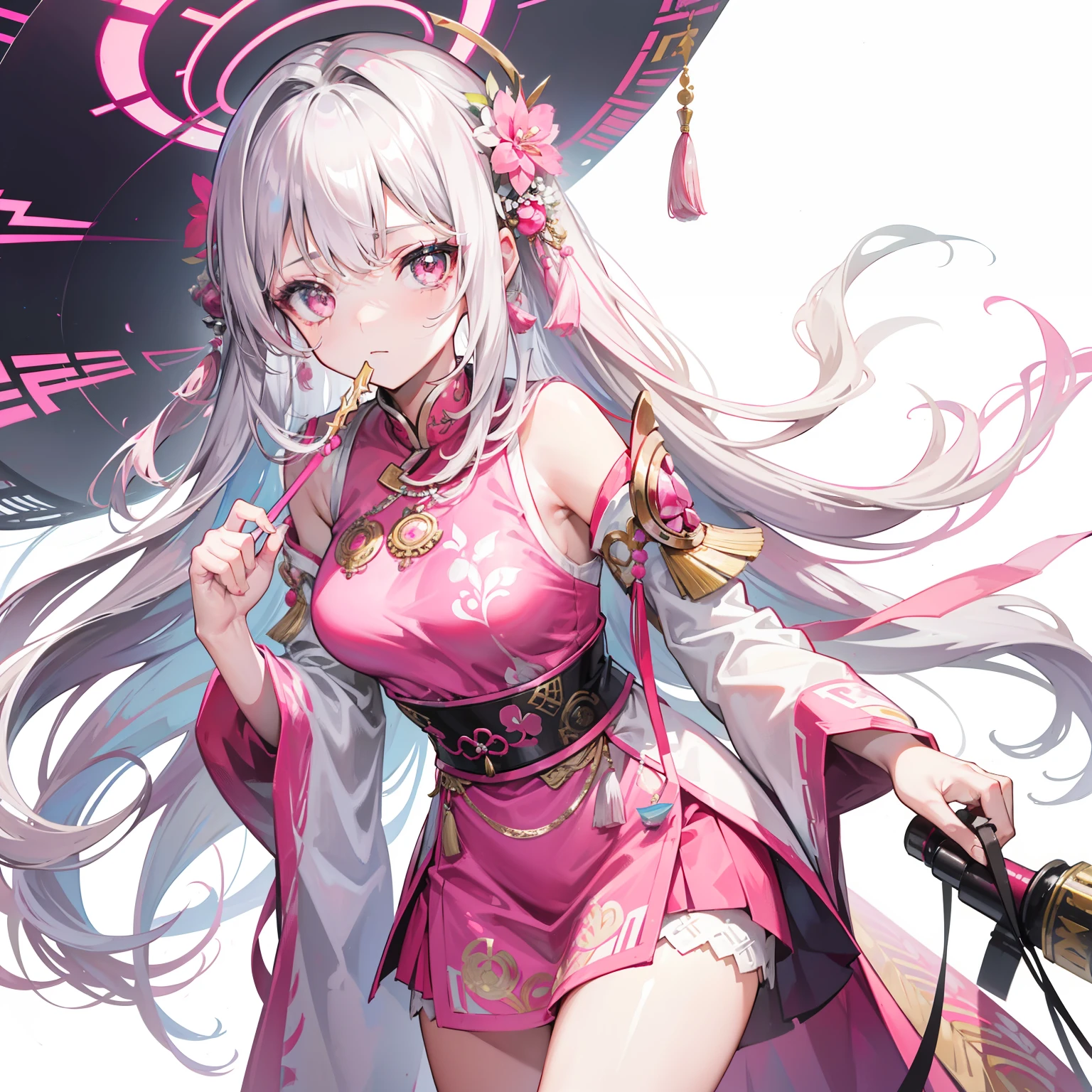 Long hair with silver-pink chewing gum,Ethnic costumes with pink and white Hmong silver ornaments,Looks a little bleak and idiotic,Inherently intelligent,She is a sweet beautiful girl