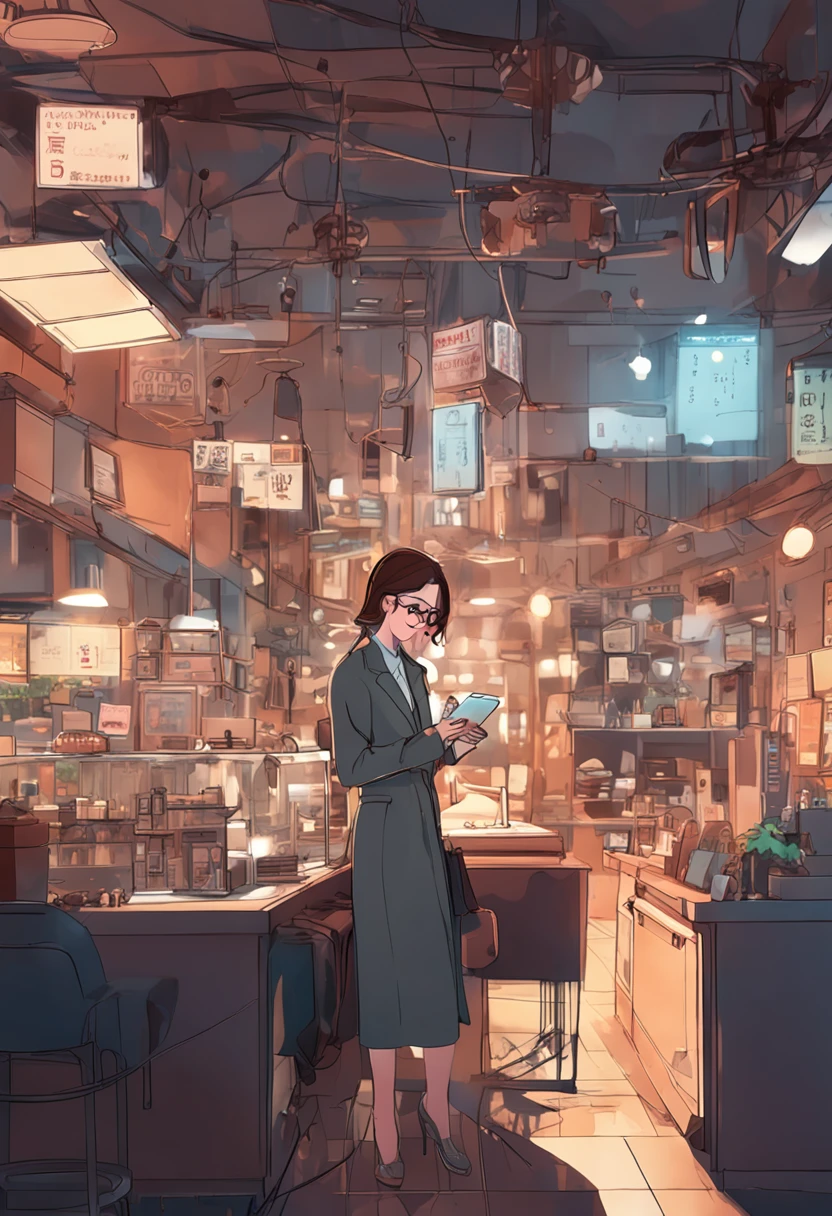 Beautuful Women、suits、personal computers、wears glasses、Brown hair、Maki Nishiyama、A smile、building、cafes