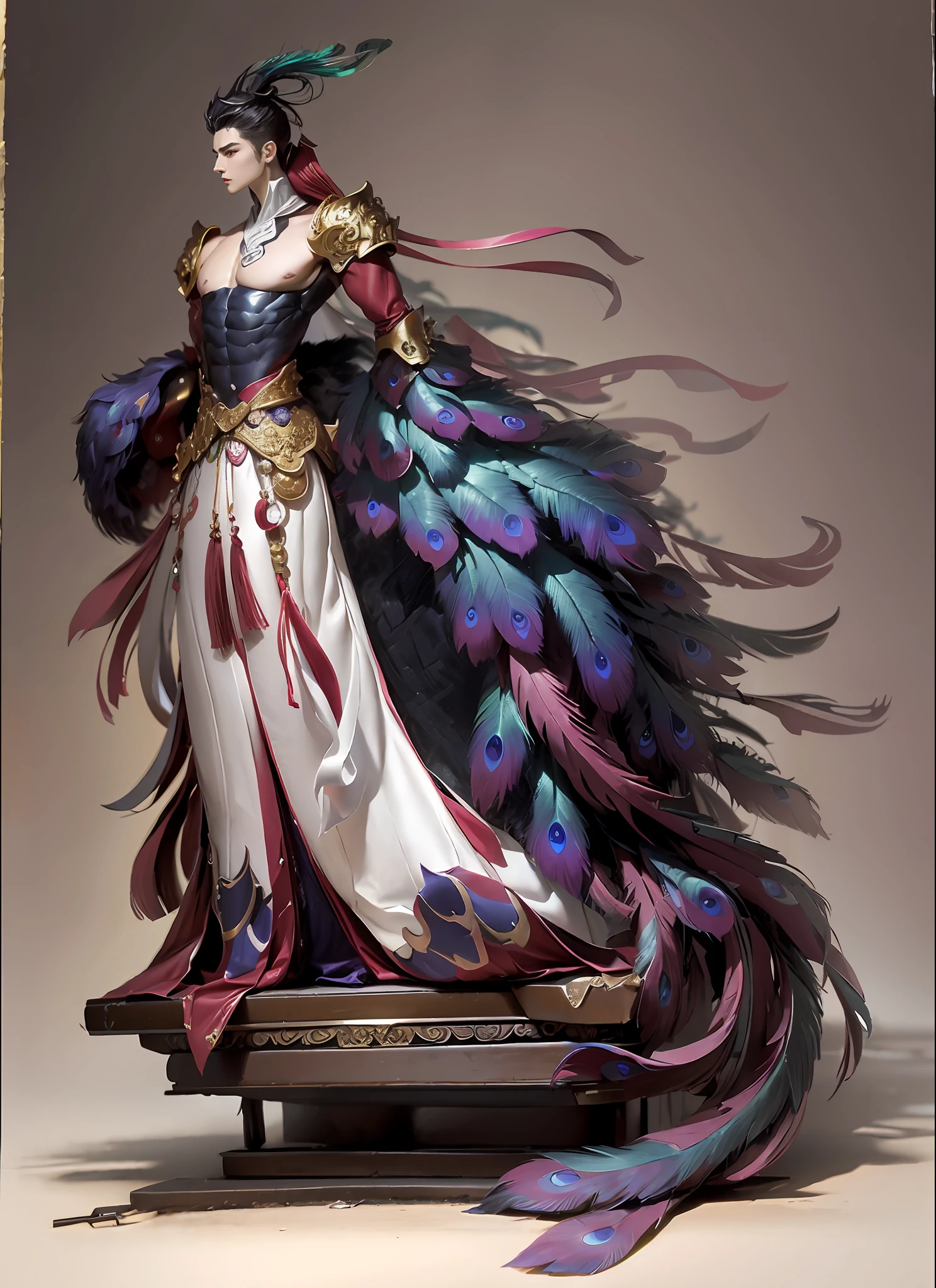 Sculpture design,Figures,GK model,The whole body of the character,base,sexy for,Peacock feathers,Handsome,(Exposing the pectoral muscles)Expose muscles,base,Wu Yifan,musculous,Delicate and sophisticated